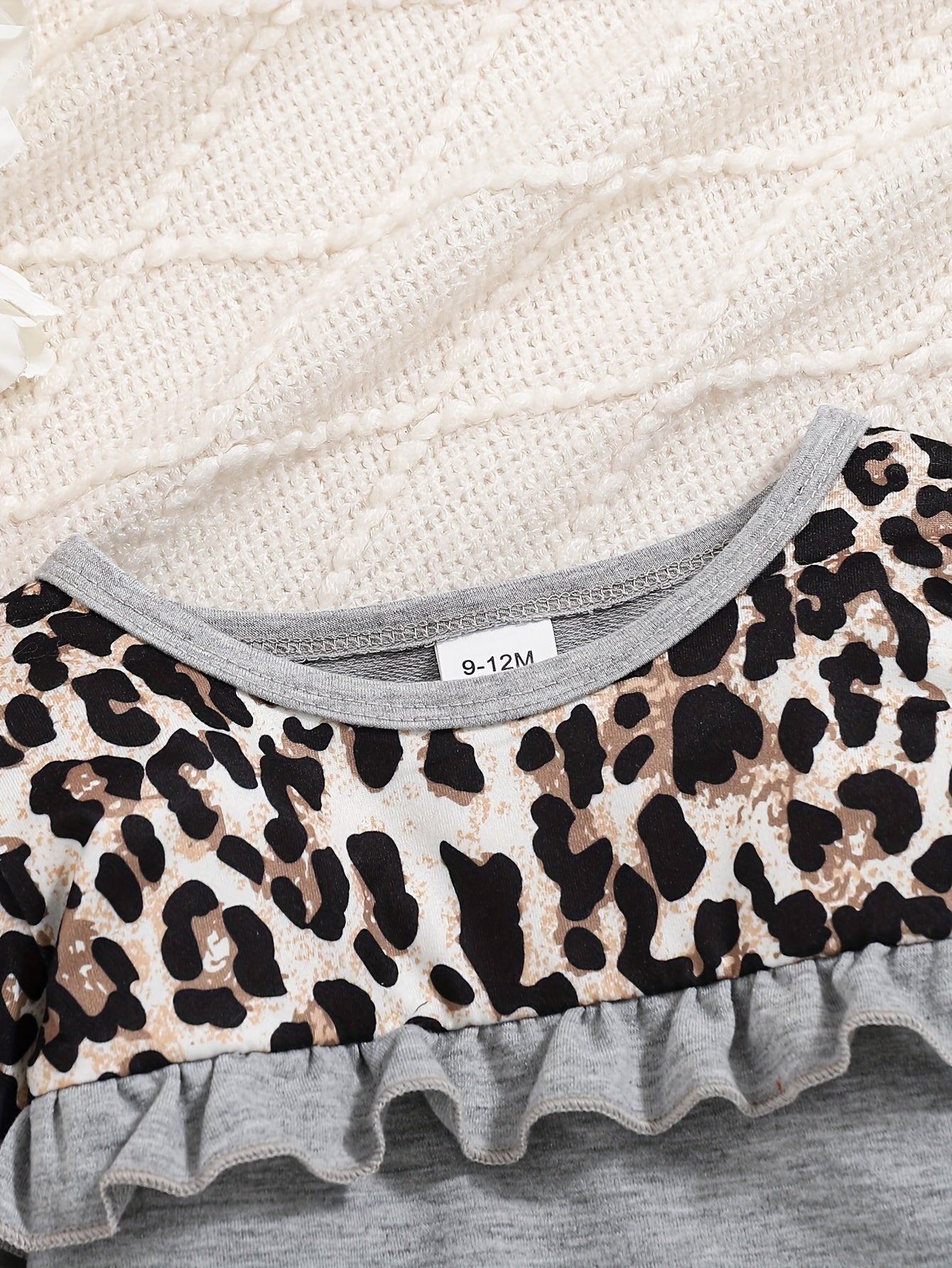Girls Cozy Leopard Print Hoodie Set With Ruffle Sleeves