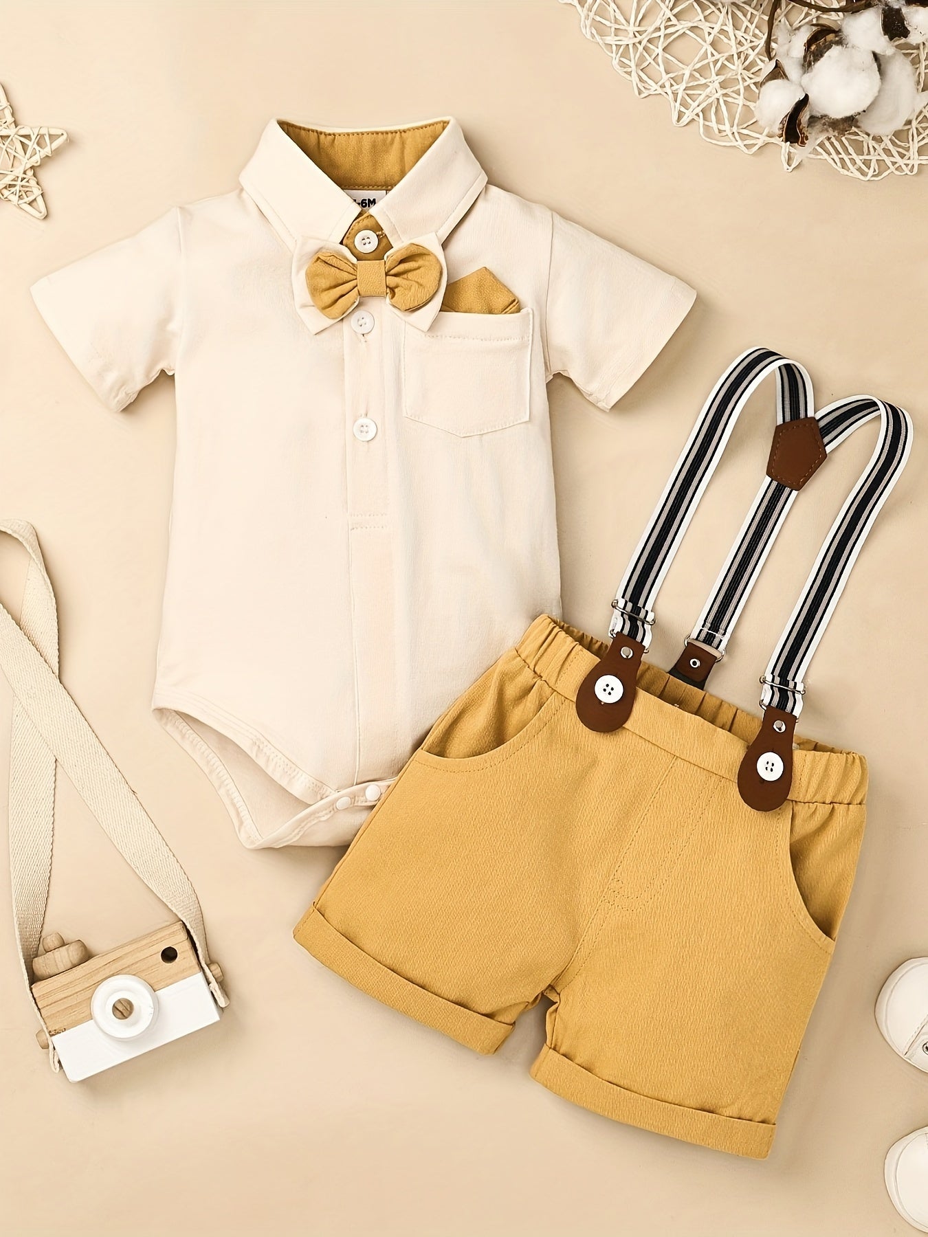 Baby Boy Clothes Infant Little Gentleman Romper Strap Pants Bowtie 3pcs Outfits 0-18 Months