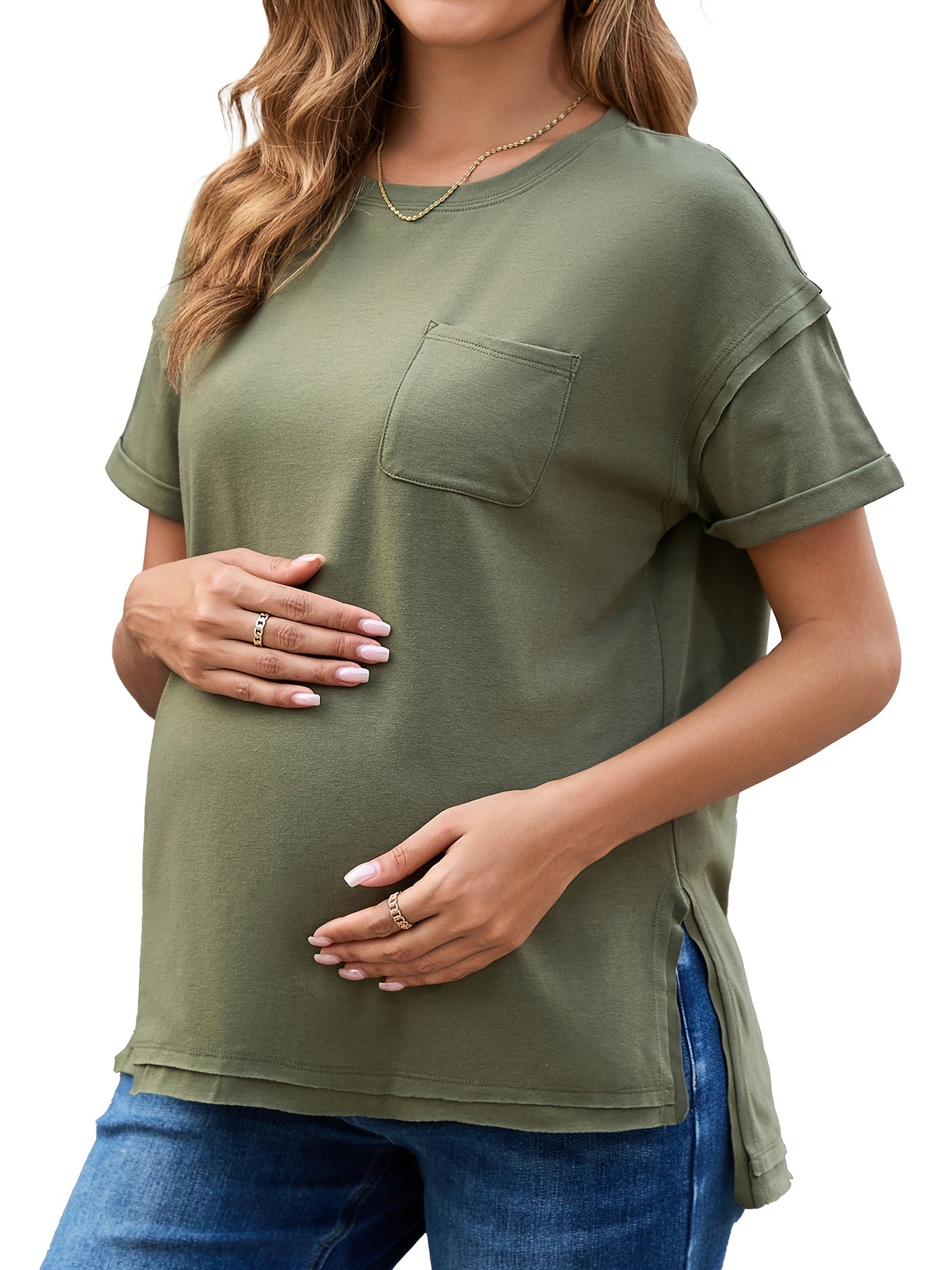 Women's Maternity Oversized Short Sleeve Cotton Blend Pregnancy T-Shirt Casual Top