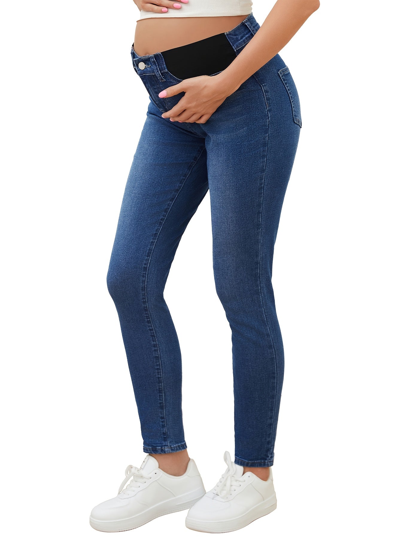 Stretchy Maternity Skinny Jeans Mid Rise Stretchy Denim Pants For Pregnancy And Postpartum Women