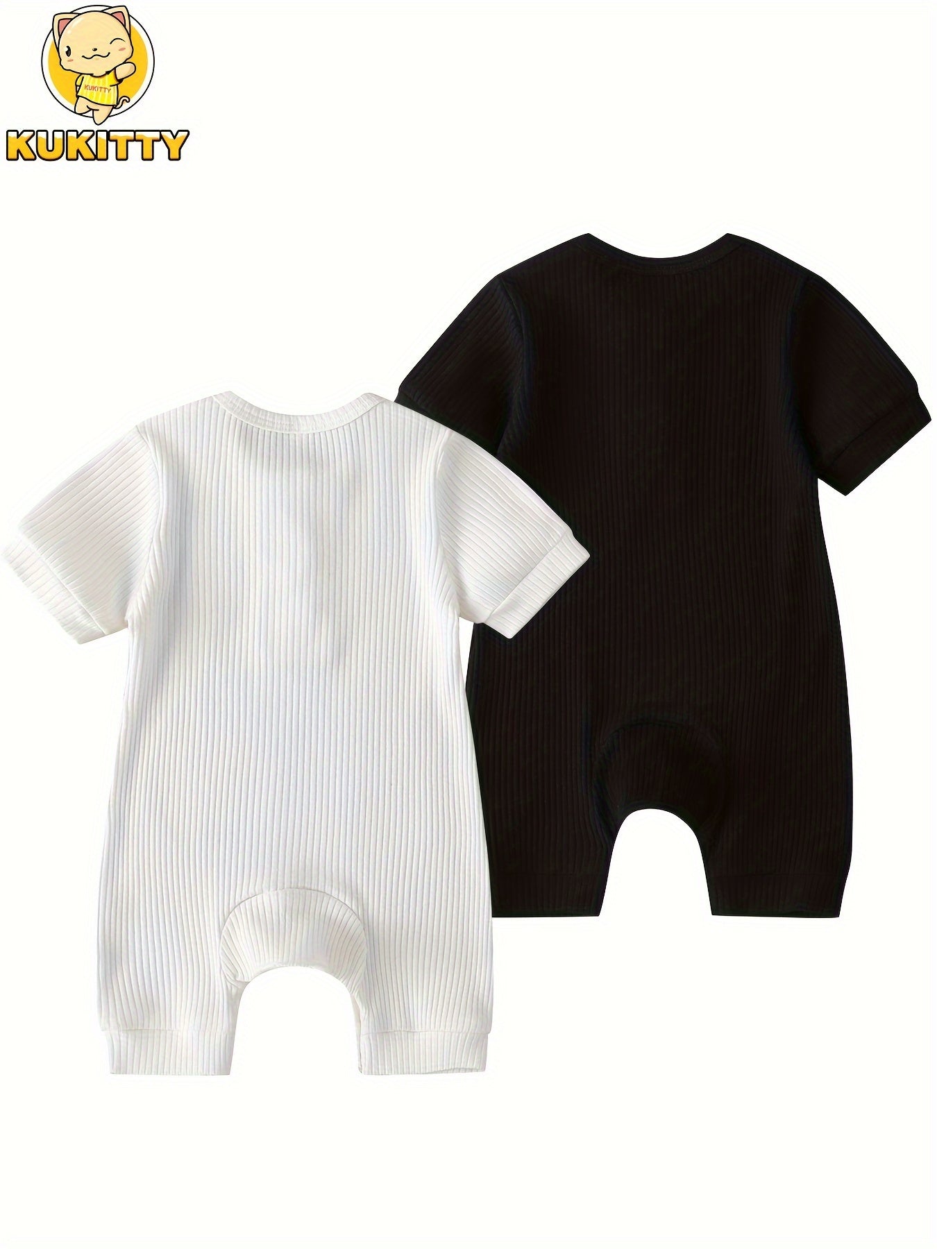 Summer Baby Romper 2 Pack KuKitty Newborn Short Sleeve Jumpsuits Solid Color for Outdoor Summer