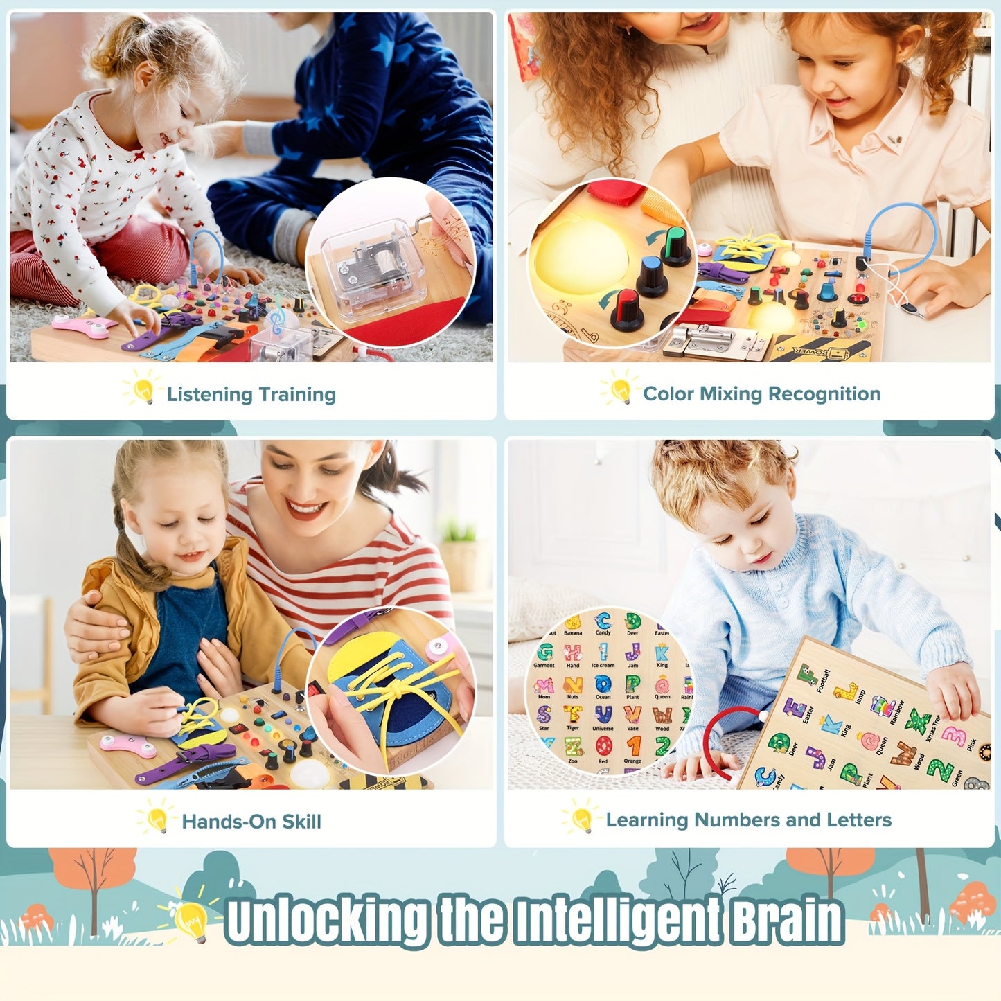 Busy Board For Youngsters Sensory Travel Toy With Colorful Buttons Shapes And Textures Wooden Preschool Learning Activity Perfect Gift For 1 To 3 Year Old Boys And Girls Portable Design