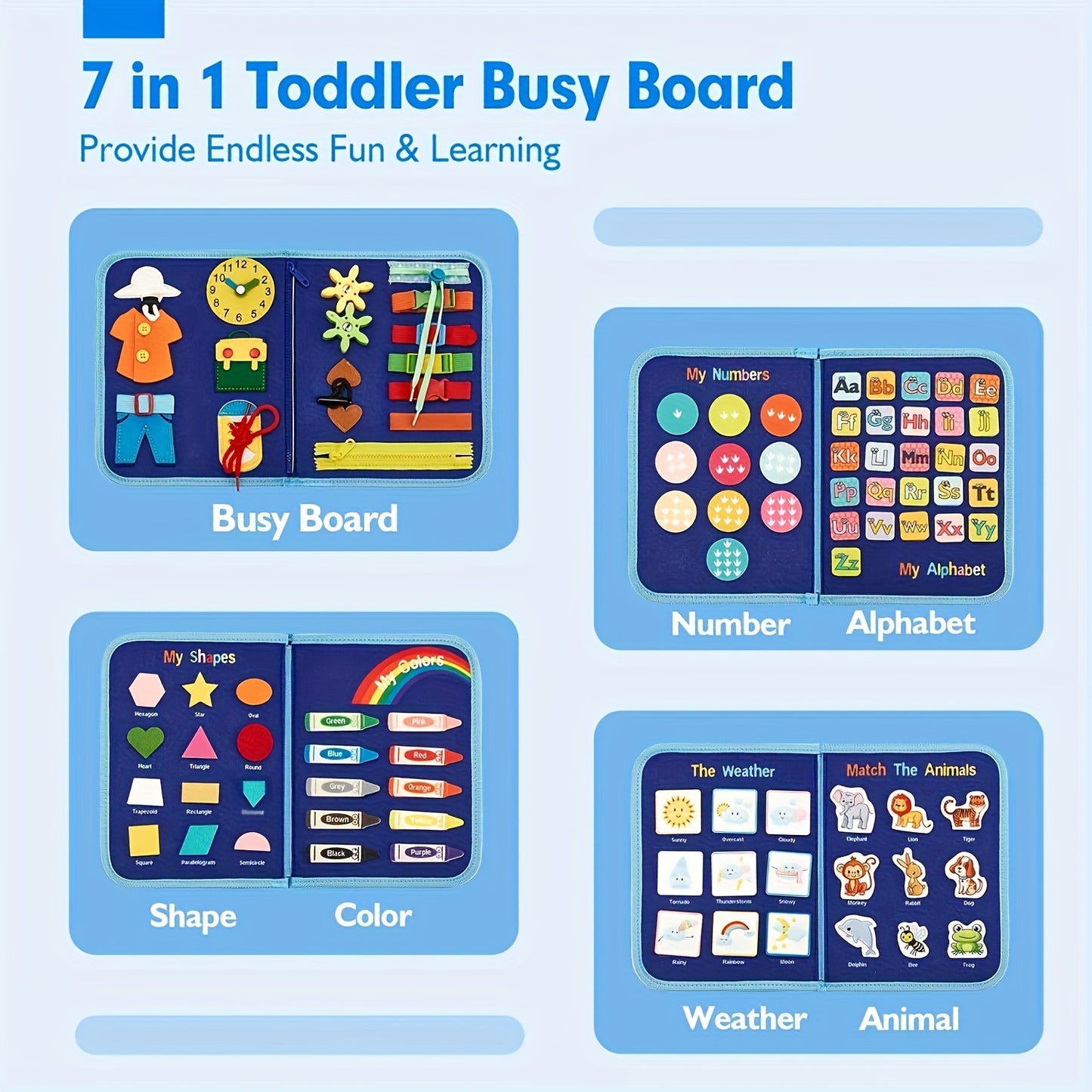 7 Pages Of Busy Books 97 Pieces 7 In 1 Toys For Girls Birthday Gift Preschool Learning Activities With Life Skills ABC 123 Shapes Colors Animals Weather Traveling Toys