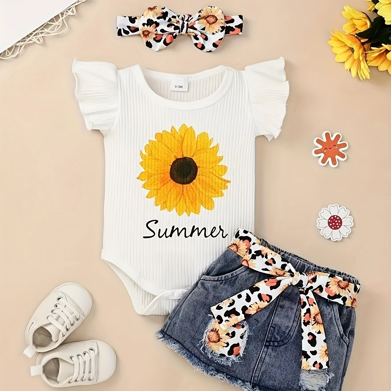 2pcs Baby Girl Denim Skirt Outfit Set with Cap Sleeve Bodysuit and Hairband for Summer Toddler and Infant Clothes