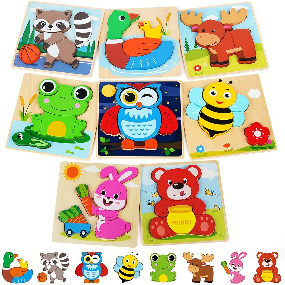 Wooden Puzzles For Toddlers 8 Pack Animal Puzzle Toys For Boys And Girls Educational Preschool Learning Toys Christmas Birthday And Thanksgiving Gifts