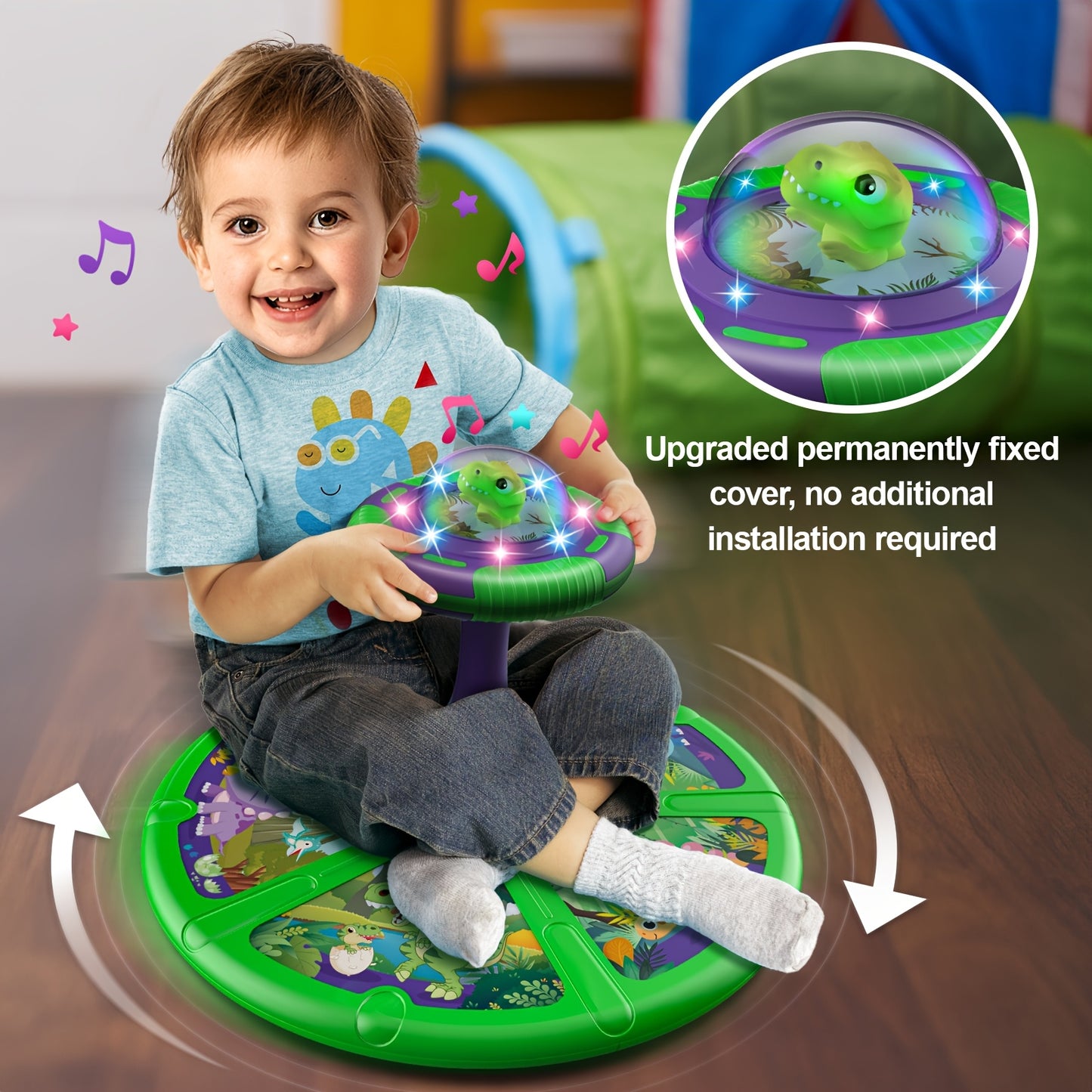 360 Degree Spinning Dinosaur Toy for Youngsters 2 to 3 Years Interactive Sensory Activity Center with Lights Music and 4 Dinosaur Buttons Pink Green Educational Gift for Boys and Girls