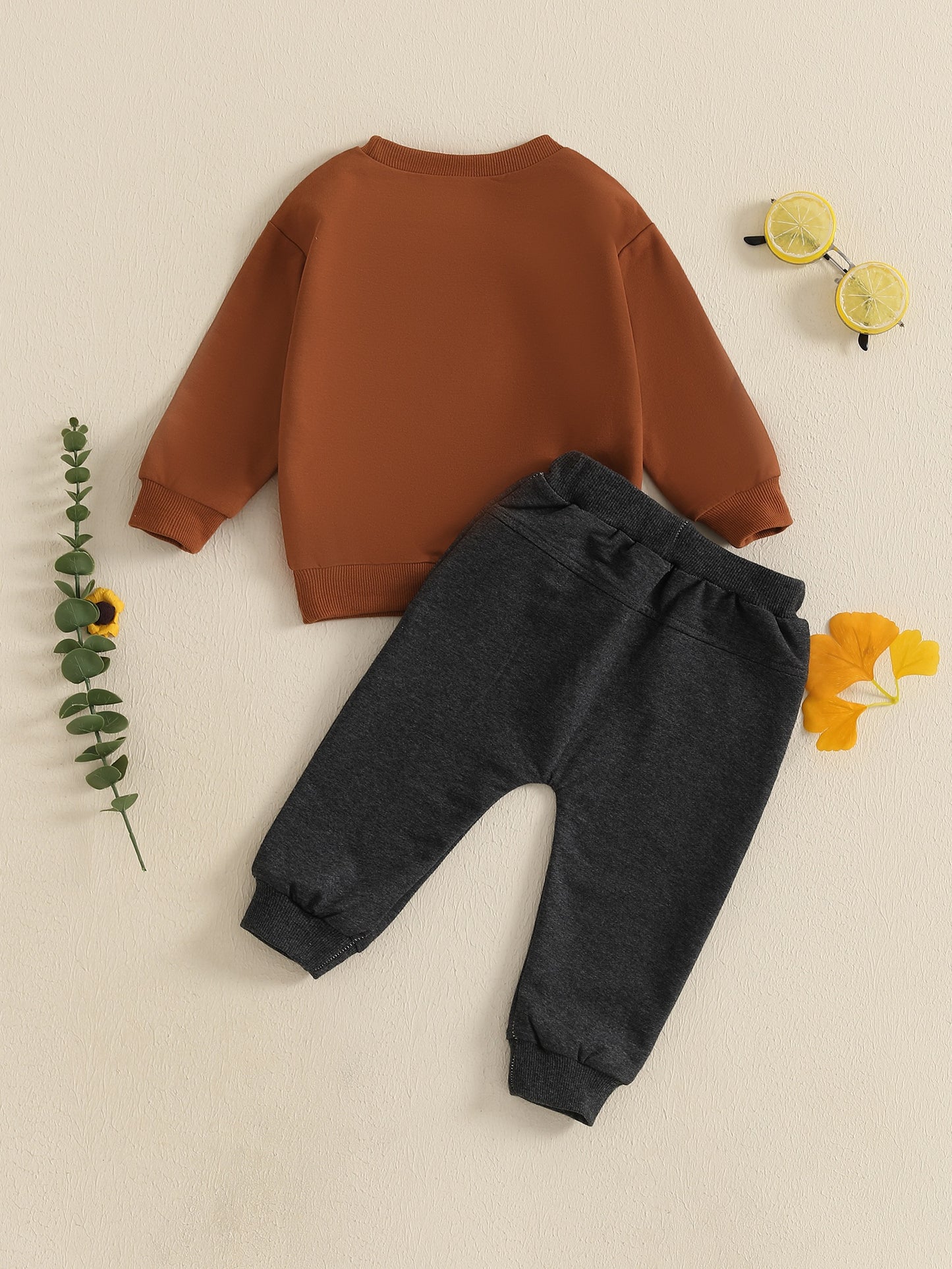 Cotton Blend Boys Outfit Set Tractor Print Sweatshirt Pants