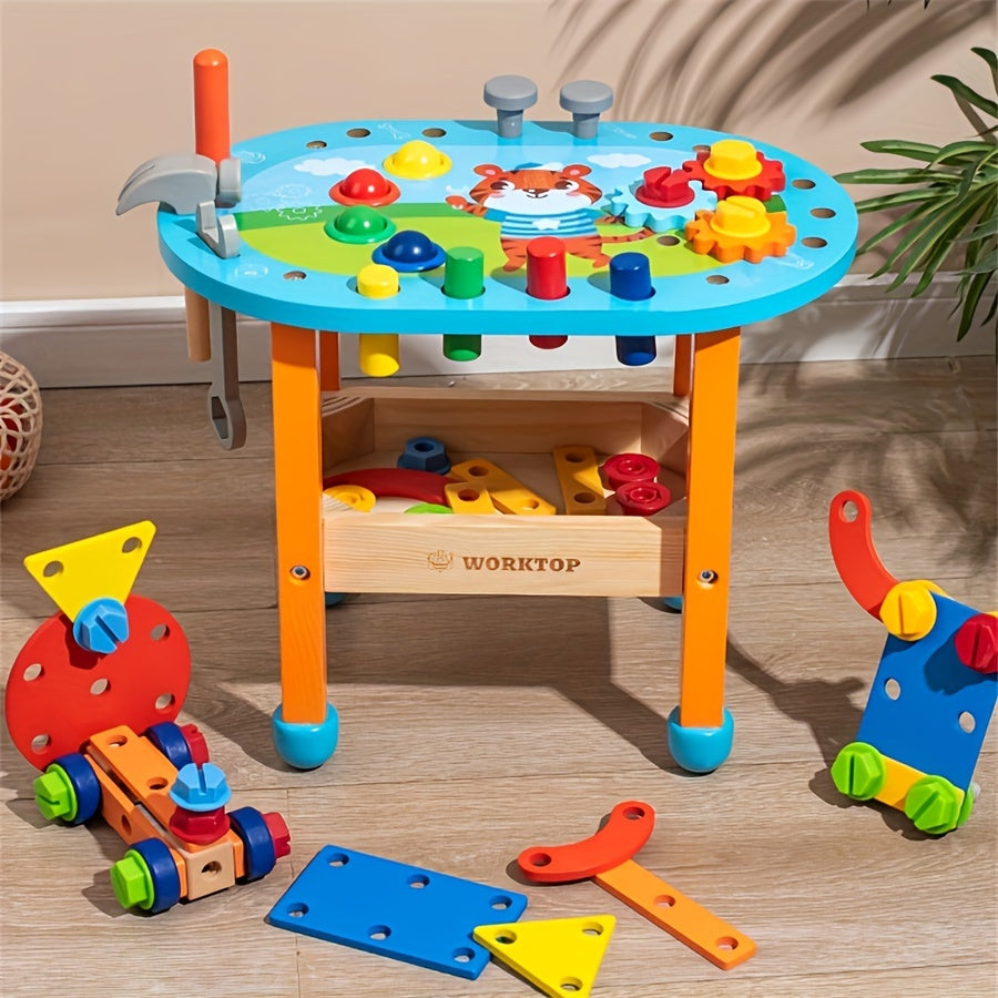 Kids Wooden DIY Disassembly Tool Table Simulation Toy with Screws and Nuts for Creative Play and Skill Development