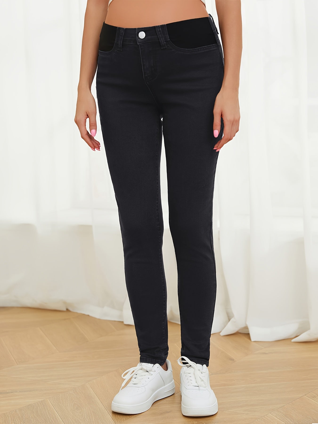 Stretchy Maternity Skinny Jeans Mid Rise Stretchy Denim Pants For Pregnancy And Postpartum Women