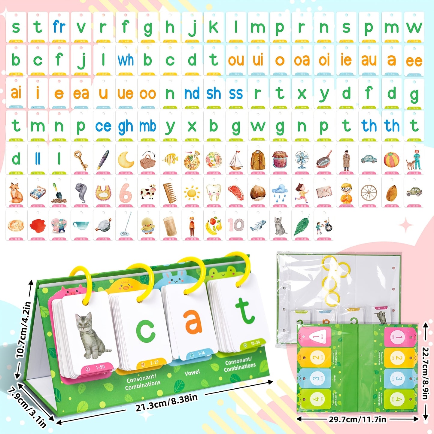 CVC Word Flip Charts Double Sided Desktop Chart Card Set 129pcs Interactive Spelling Game Word Building Cards Educational Spelling Toy Literacy Learning Card Classroom Educational Toys For Kids