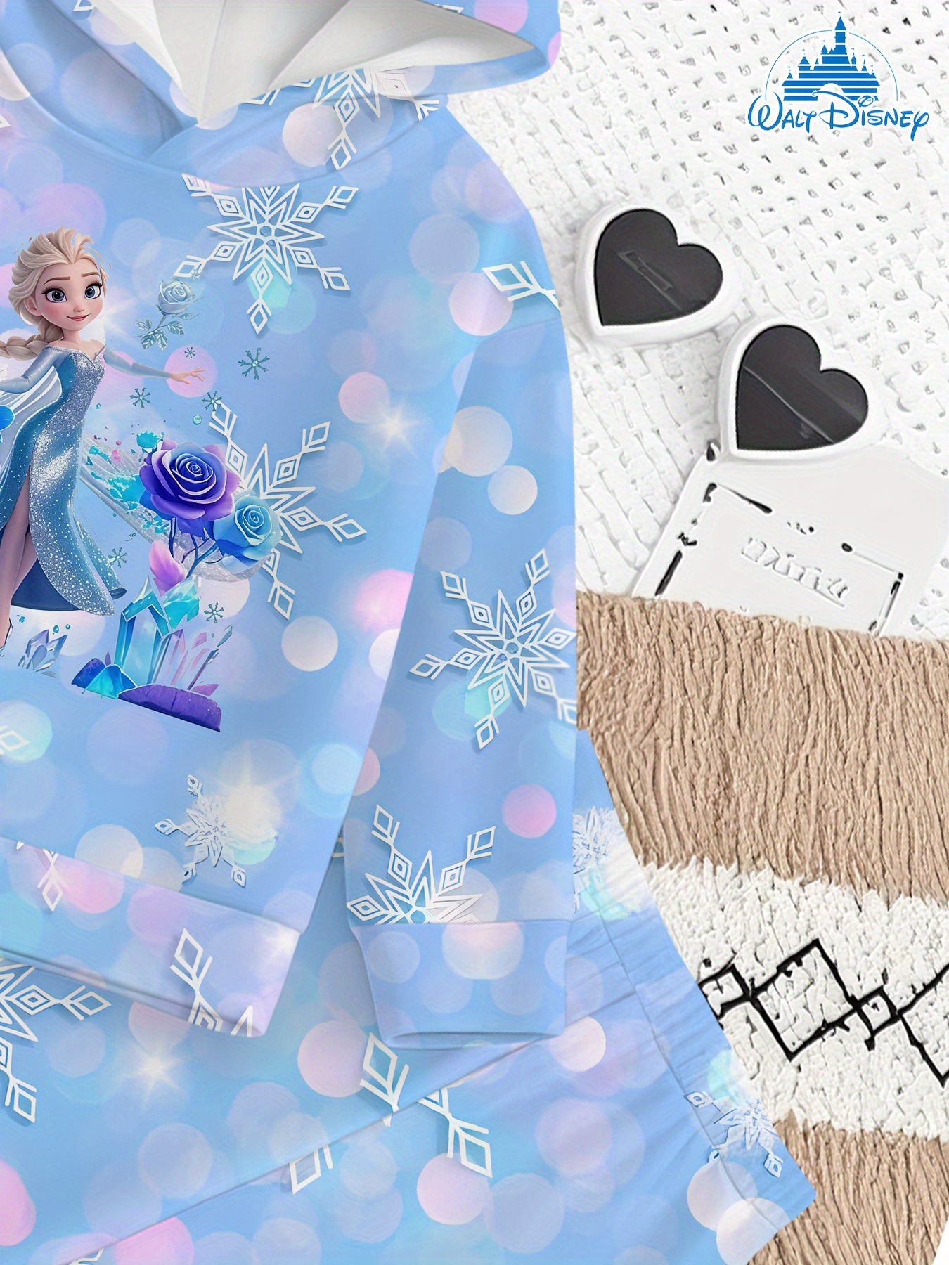 2- Piece Girls' Set with Disney Frozen Elsa Magical Snow- themed Digital Print Design, Long- sleeve Hoodie and Sweatpants Set, a Clothing Gift Suitable for Children. of Comfortable Fabric, Suitable for Autumn and Winter, Casu