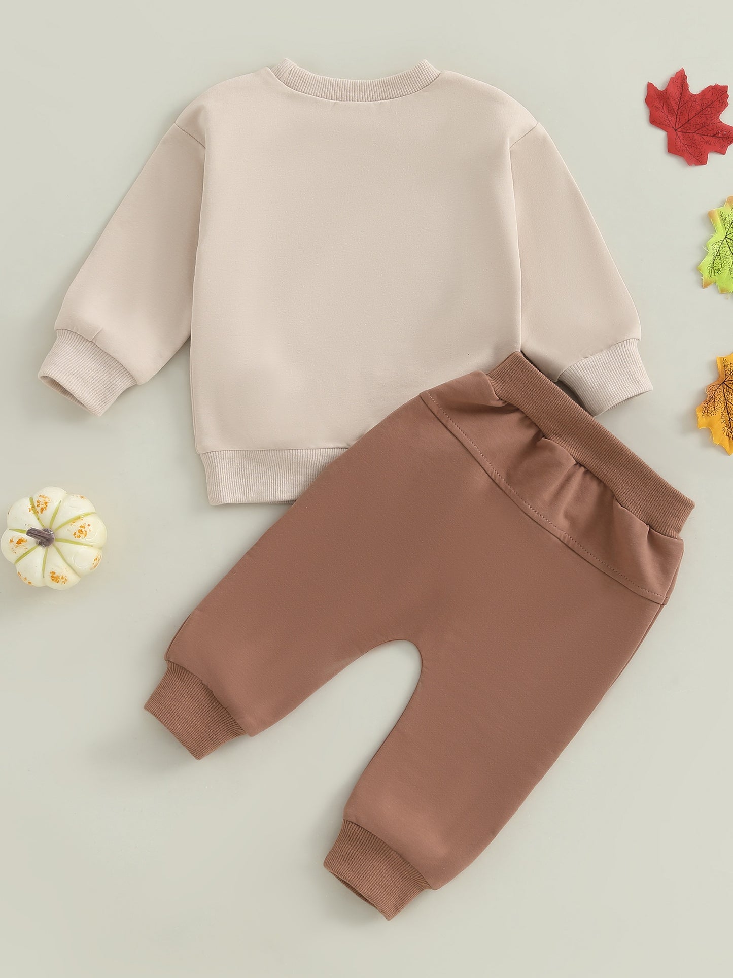 2pcs Toddler Boy Thanksgiving Outfit Set - "Little Turkey" Embroidered Long Sleeve Pullover & Elastic Waist Pants, Casual Crew Neck, Regular Fit, Spring/Fall Collection, Perfect for Thanksgiving, Thanksgiving Outfit | Playful