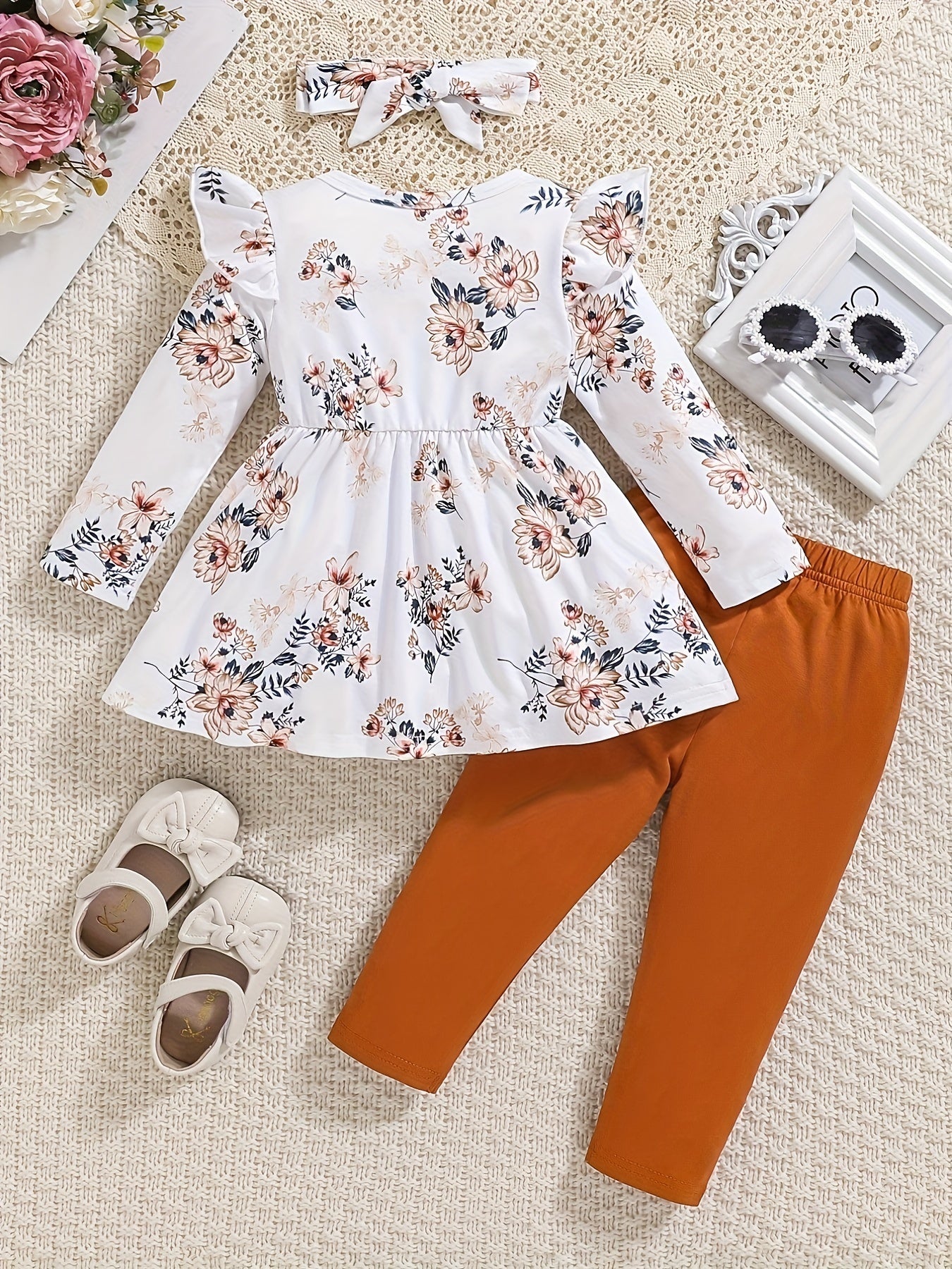 Three Piece Girls Autumn Winter Set Long Sleeve Shirt Pants