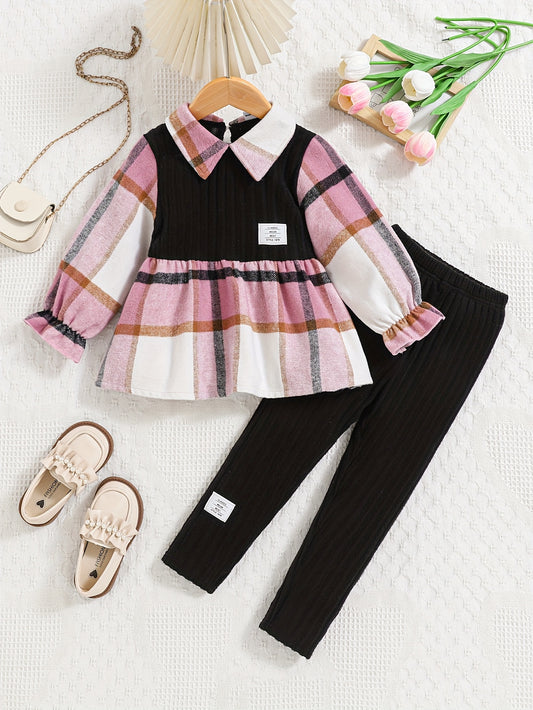Plus Size Casual Two Piece Suit For Girls Long Sleeve Top