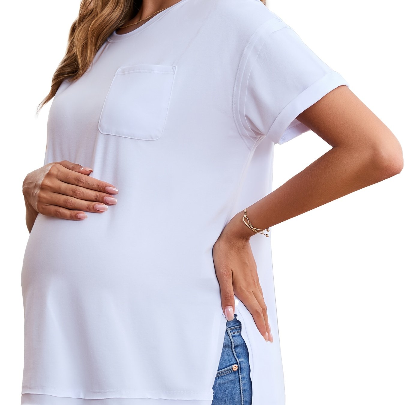 Women's Maternity Oversized Short Sleeve Cotton Blend Pregnancy T-Shirt Casual Top