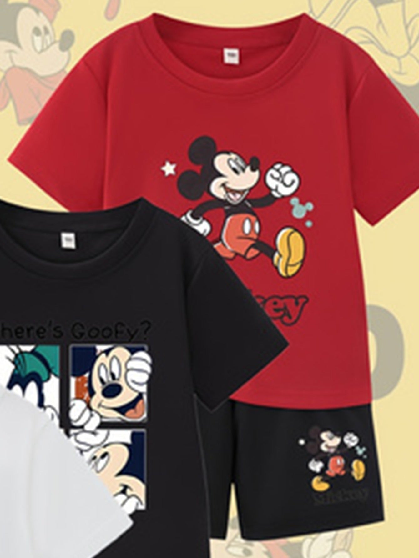 Disney Licensed Cotton Casual Short Sleeve And Shorts Set For Boys And Girls Breathable And Comfortable Summer Outfit Suitable For Travel And Outdoor Play