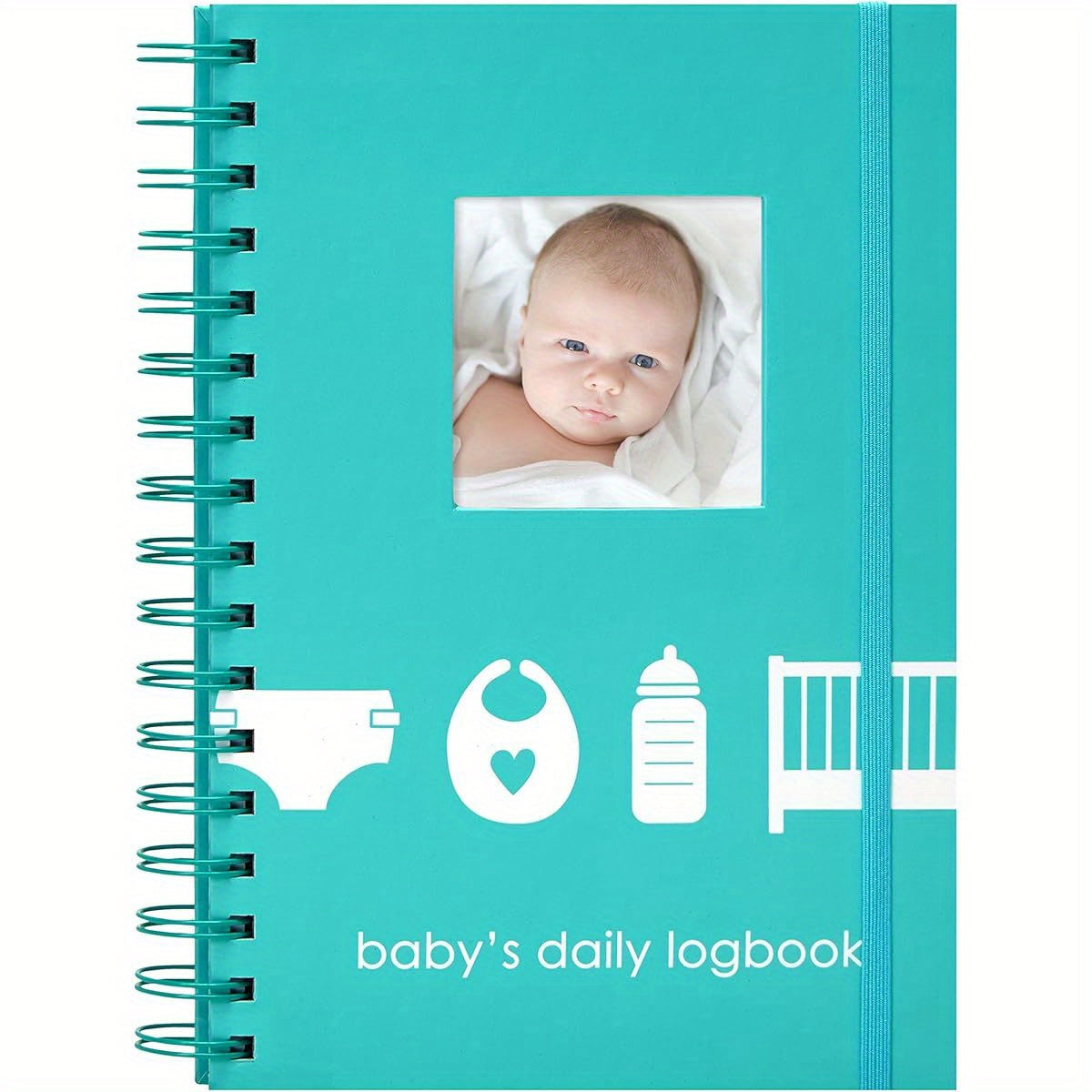 Pearhead Daily Log Book 50 Page Spiral Bound Tracker for Youngsters Nursing Sleep Feeding and Pumping Organizer with Photo Insert Teal Cover Gift for New Moms Durable Spiral