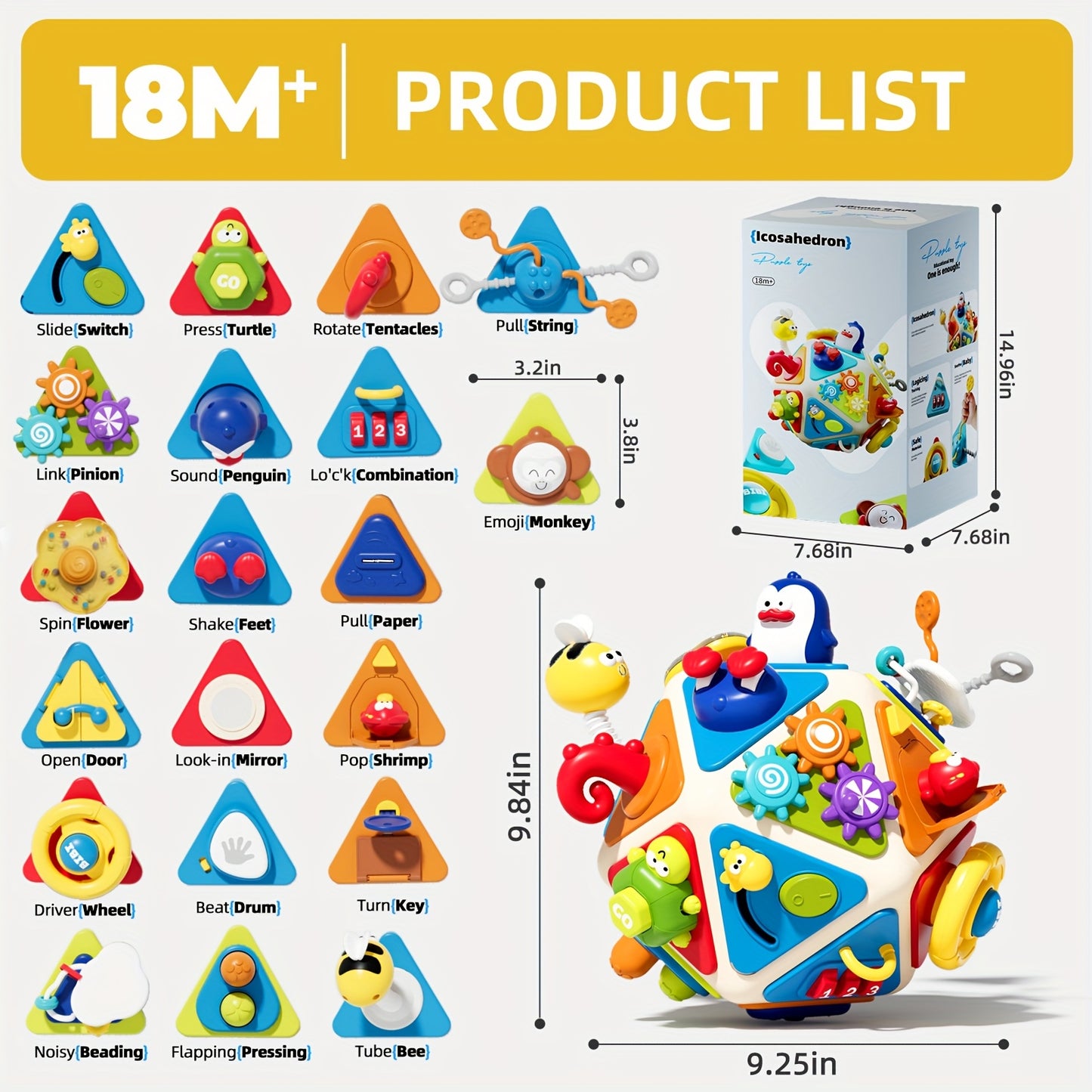 20 in 1 Youngsters Busy Board Cube Toys Active Cube Toys for 1 2 Year Old Boys Girls Early Educational Sensory Toy for Youngsters 1 to 3 Travel Toys Gifts for 1 2 Year Old Boy Girl