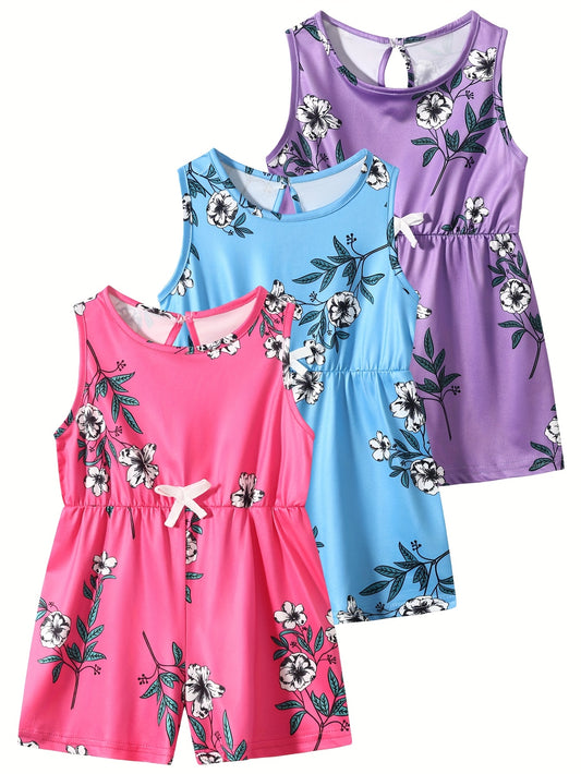 3pcs Girls Jumpsuits Summer Fashionable Casual Jumpsuits Perfect for Outdoor Activities