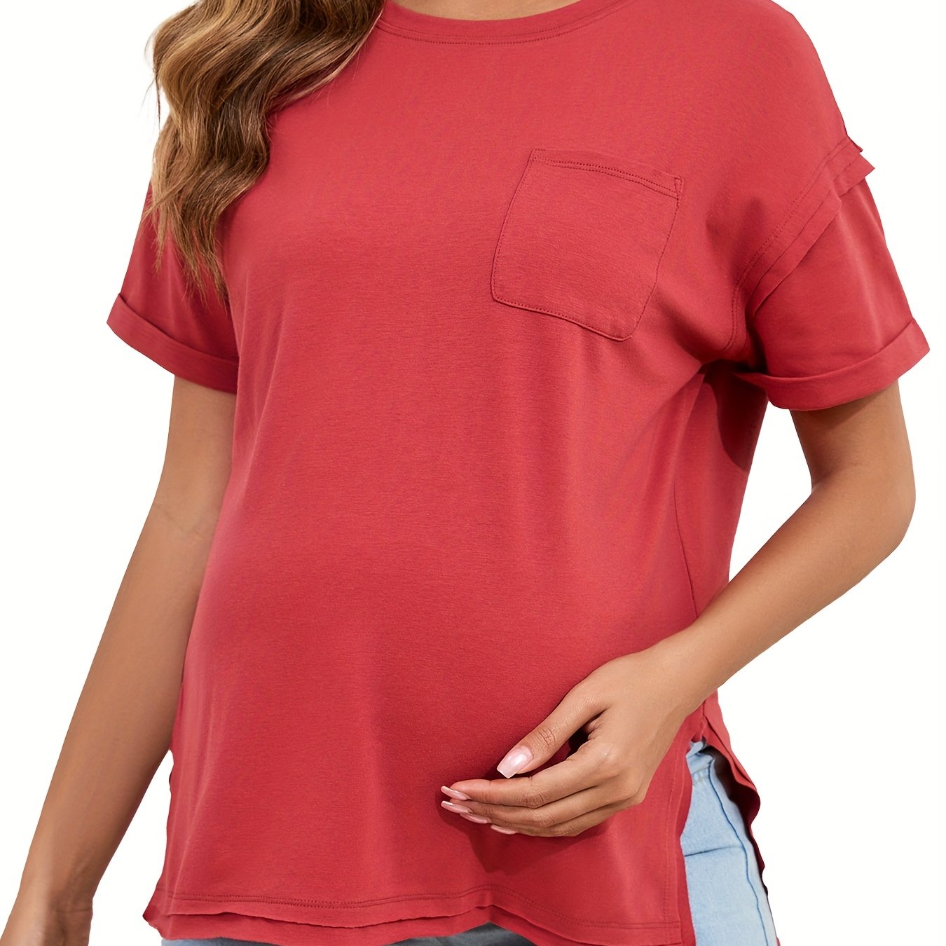 Women's Maternity Oversized Short Sleeve Cotton Blend Pregnancy T-Shirt Casual Top