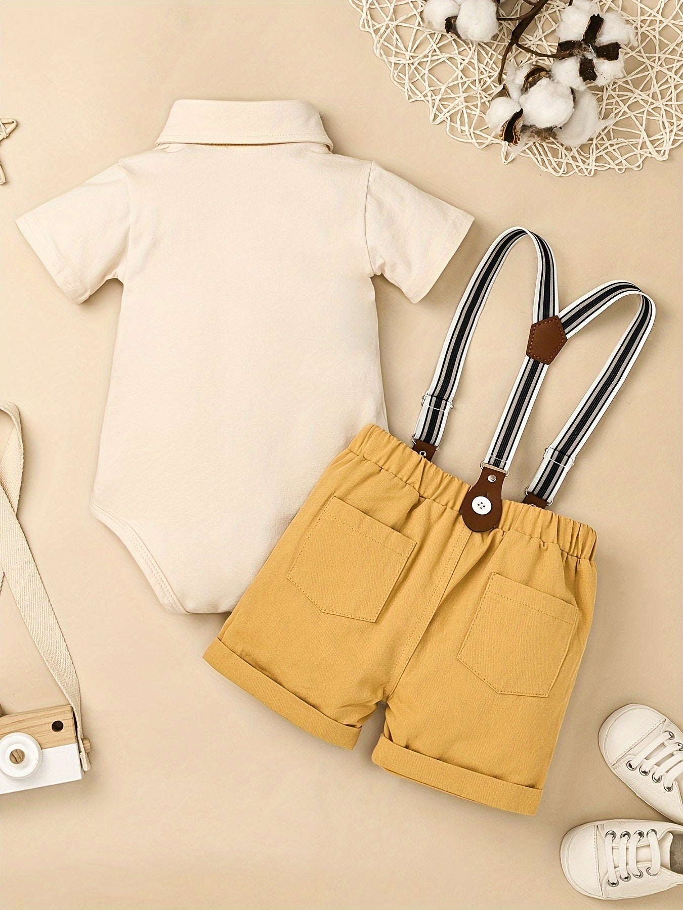 Baby Boy Clothes Infant Little Gentleman Romper Strap Pants Bowtie 3pcs Outfits 0-18 Months
