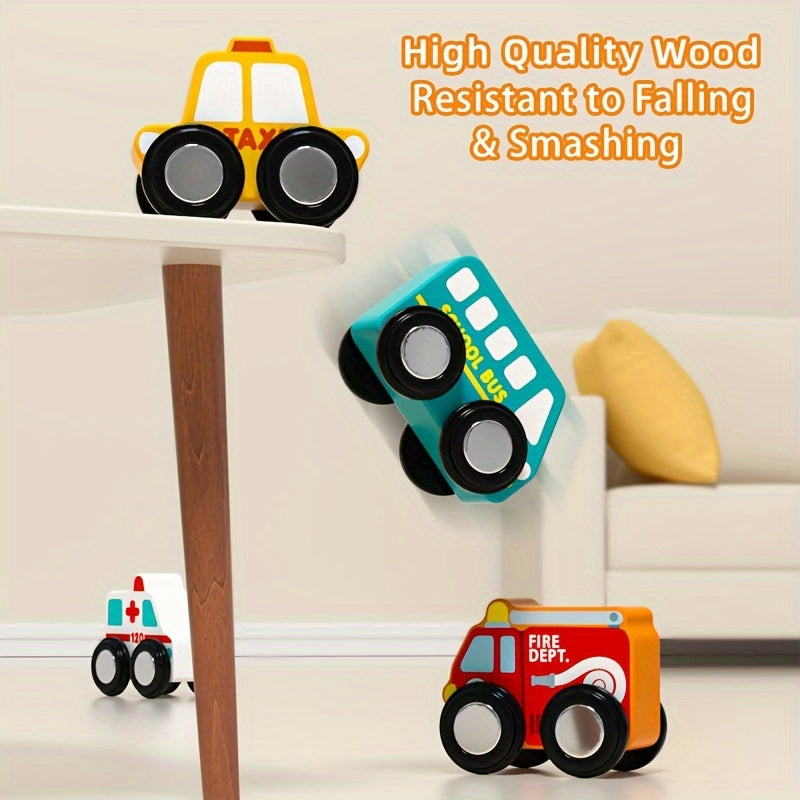 Wooden Magnetic Jigsaw Puzzle Funny City Construction Stacking Blocks Shape Cognition and Fine Motor Skills Training Christmas Birthday Gift for Boys and Girls