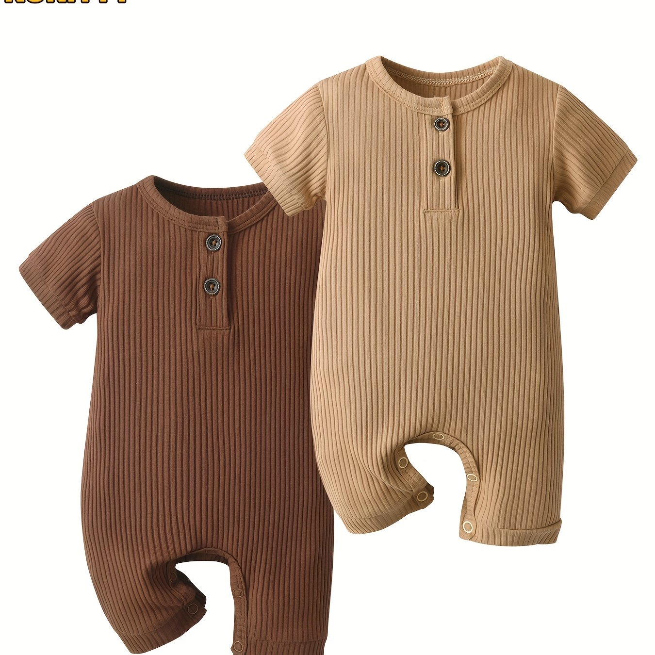 Summer Baby Romper 2 Pack KuKitty Newborn Short Sleeve Jumpsuits Solid Color for Outdoor Summer