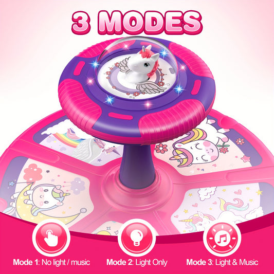 360 Degree Spinning Dinosaur Toy for Youngsters 2 to 3 Years Interactive Sensory Activity Center with Lights Music and 4 Dinosaur Buttons Pink Green Educational Gift for Boys and Girls
