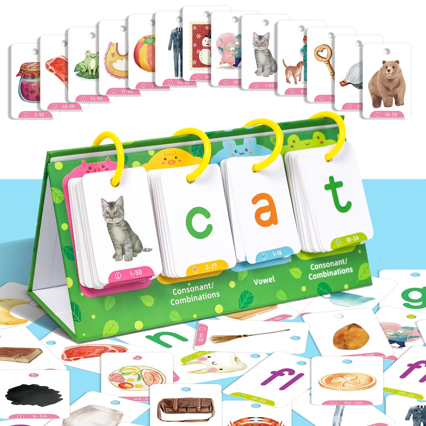 CVC Word Flip Charts Double Sided Desktop Chart Card Set 129pcs Interactive Spelling Game Word Building Cards Educational Spelling Toy Literacy Learning Card Classroom Educational Toys For Kids
