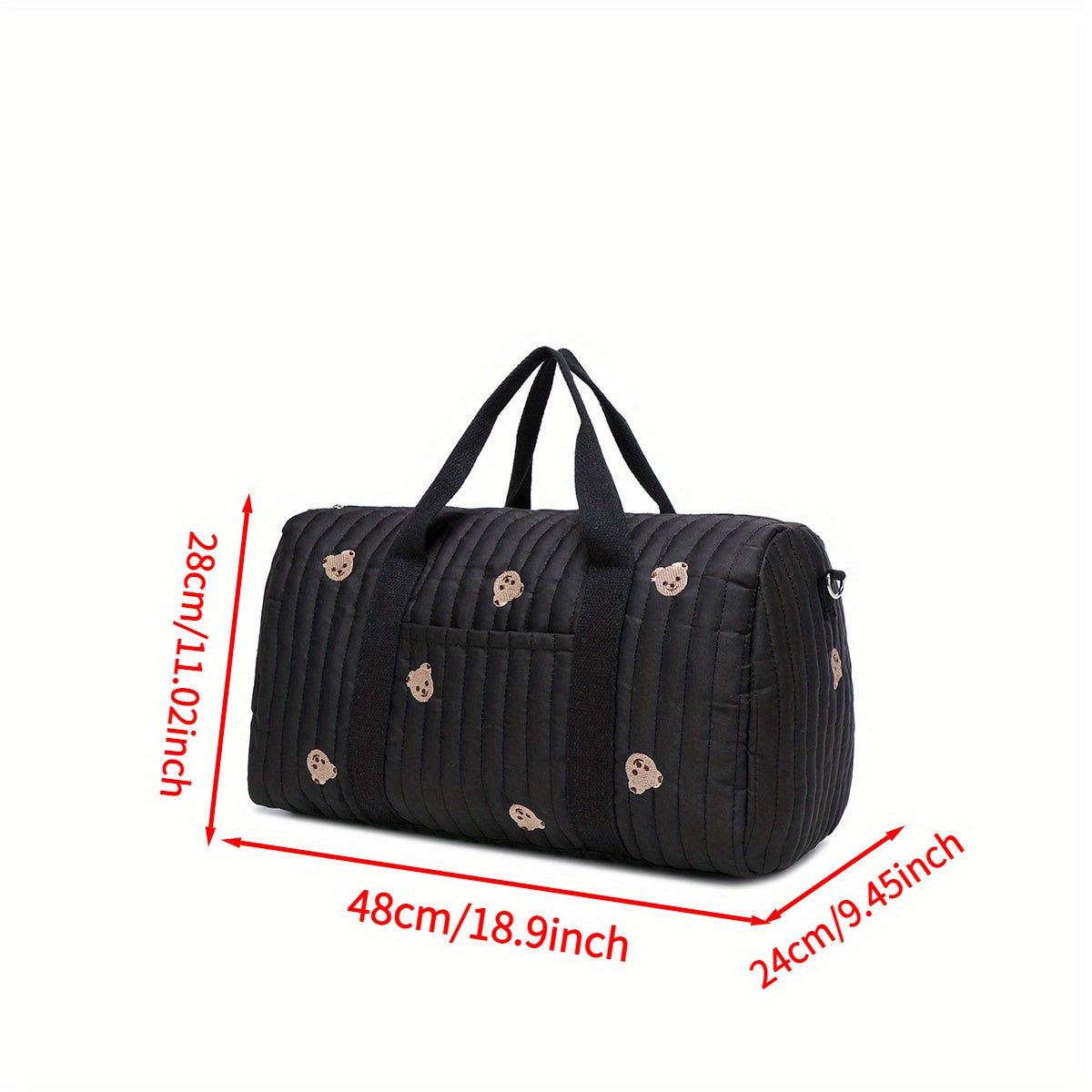 Large Mommy Bag Durable Polyester Large Capacity Embroidered Black Teddy Bear Multi Functional Storage Portable Crossbody Design Everyday Carry Bag Playful Design Sturdy Handle Diaper Bag