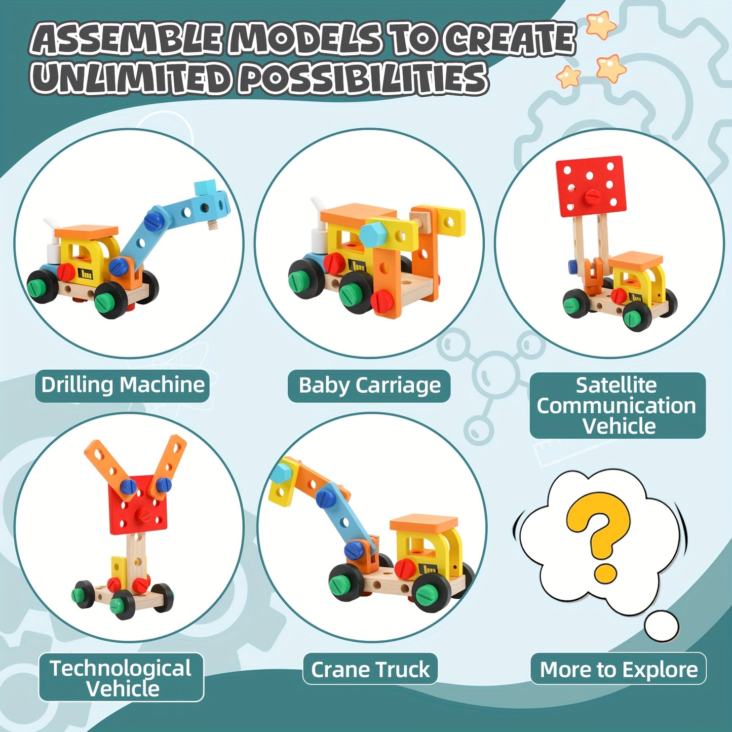 Wtoy Wooden Toolbox Educational Building Blocks Set for Youngsters Fine Motor Skill Development Parent Child Interactive Play Ideal Holiday Gift for Christmas and Kids Day