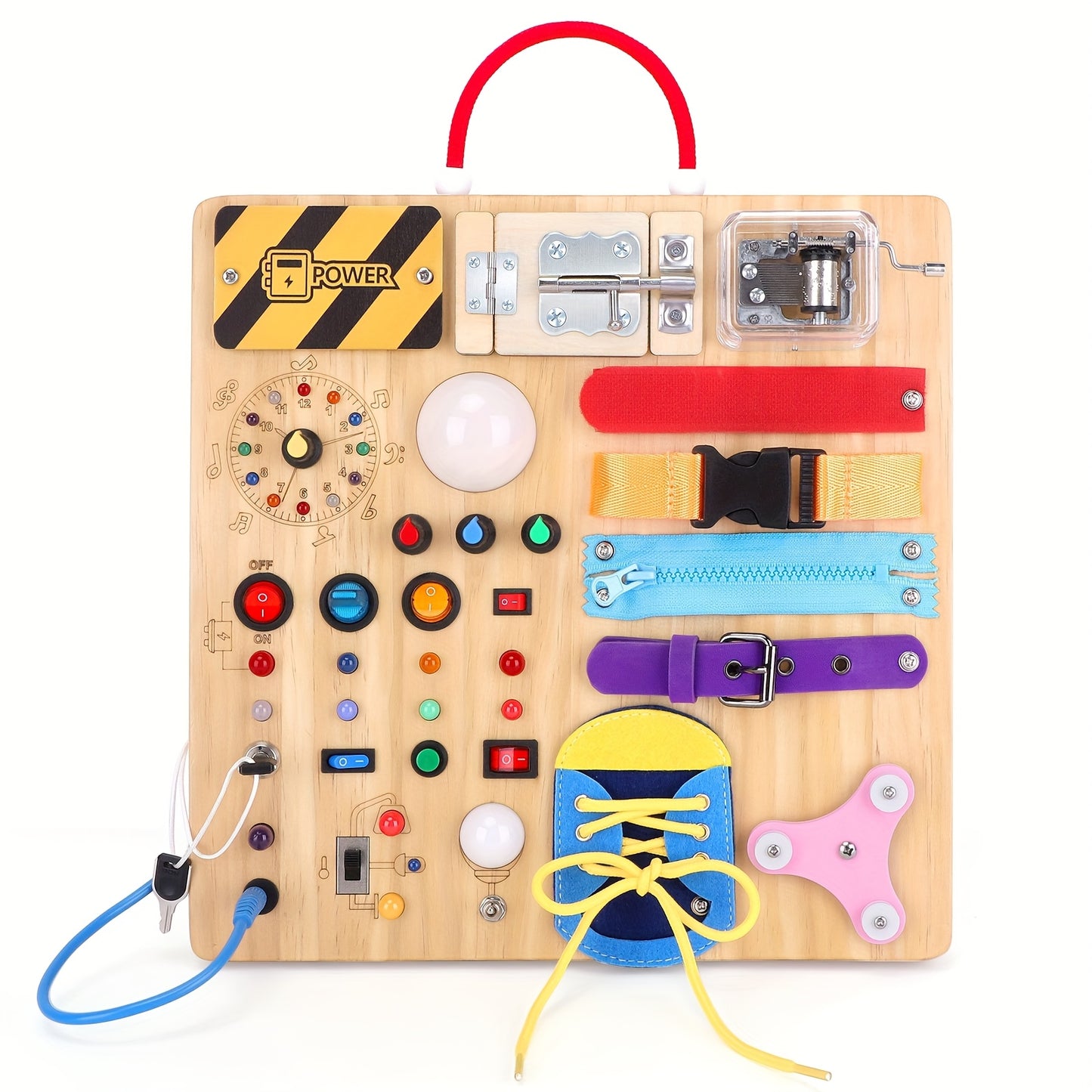 Busy Board For Youngsters Sensory Travel Toy With Colorful Buttons Shapes And Textures Wooden Preschool Learning Activity Perfect Gift For 1 To 3 Year Old Boys And Girls Portable Design