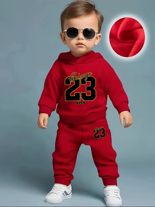 [Sports Two-Piece Set] Sports Hoodie + Trousers Two-Piece Set | Baby Boy Long Sleeve 23 Size Digital Pattern, Spring And Autumn Suitable for Casual Sports, Outdoor