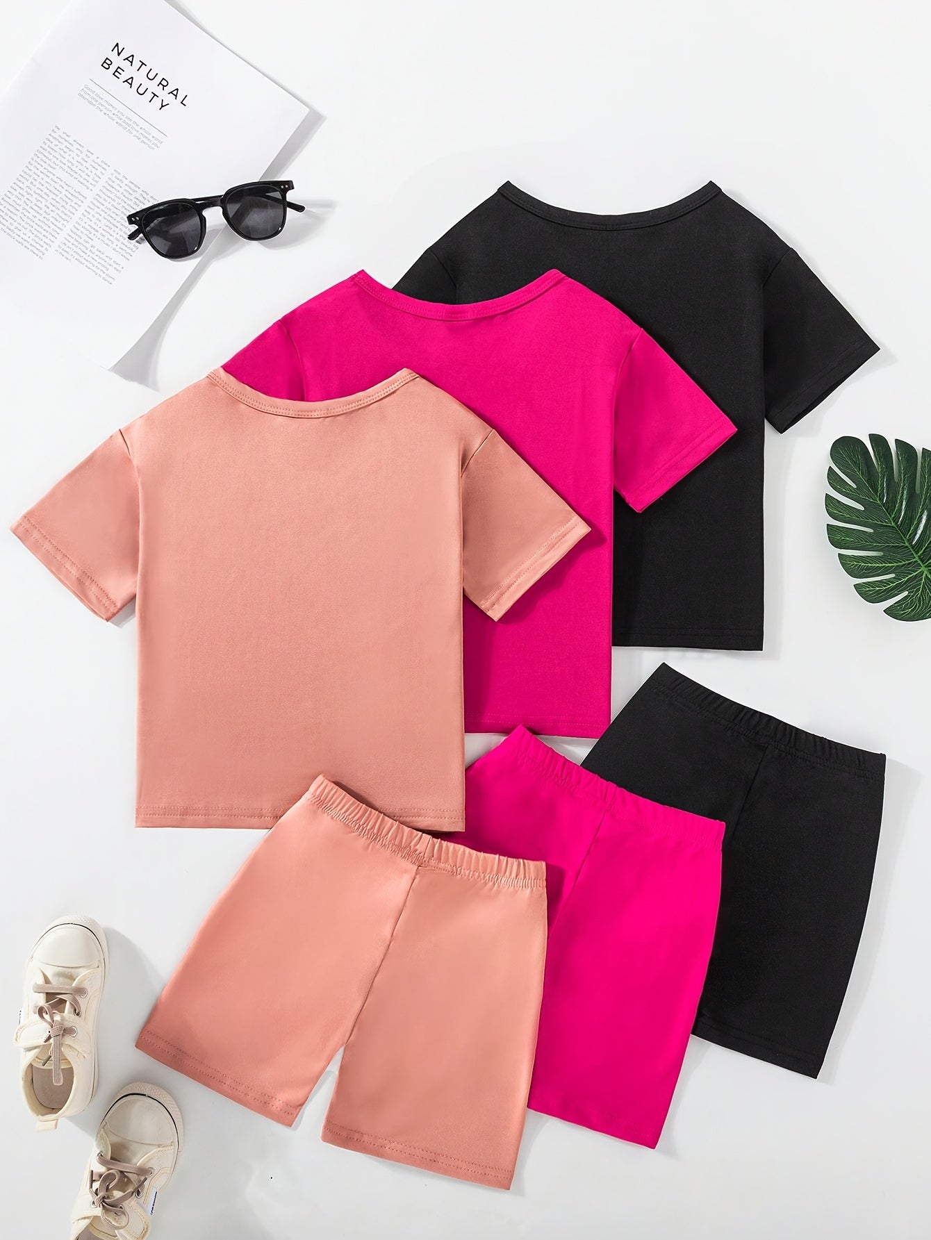 3 Sets Toddler Girls Outfits Los Angeles Letter Print Short Sleeve T Shirt Tops Casual Shorts Set Comfy Versatile Summer Sets