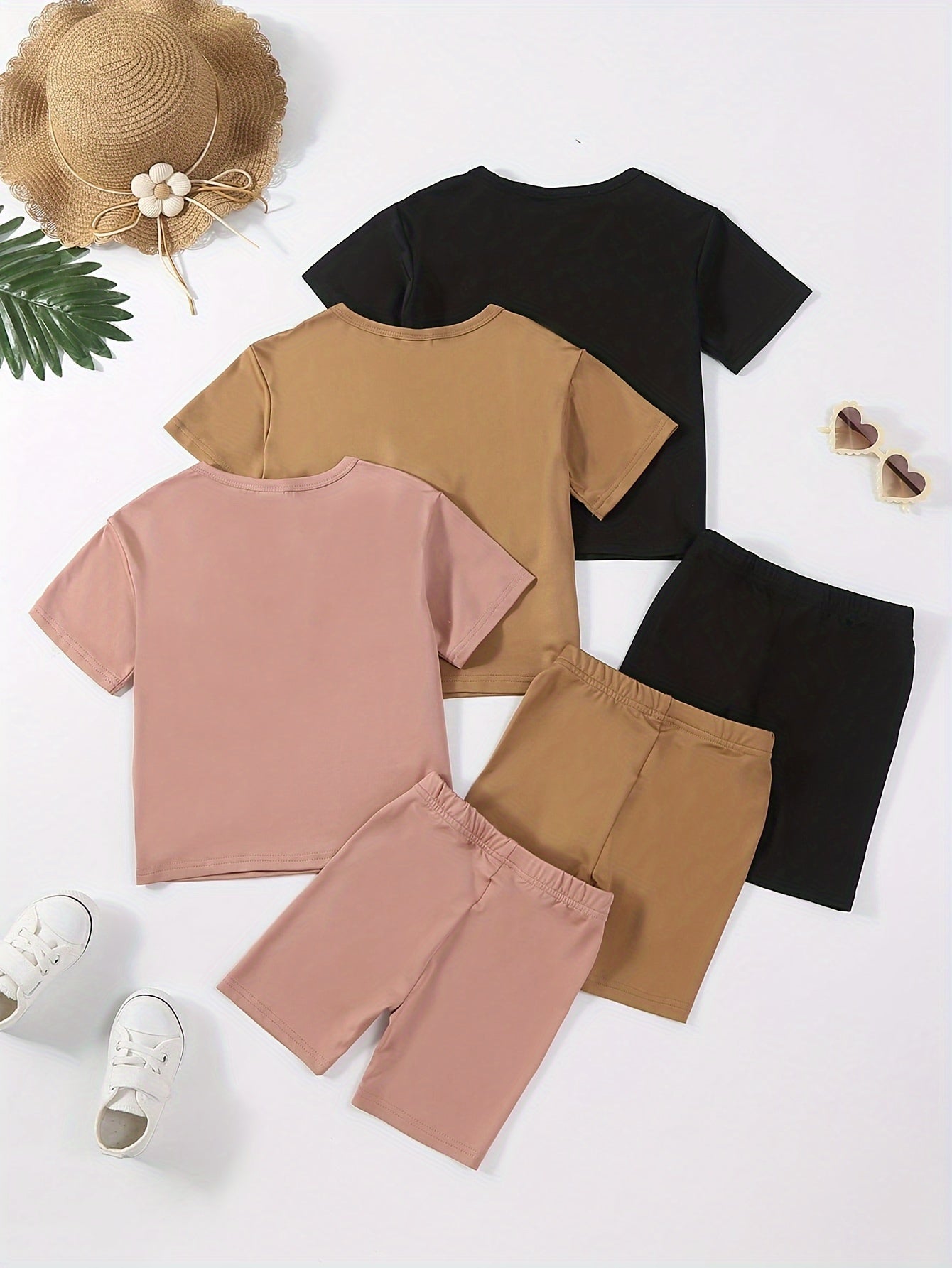 3 Sets Toddler Girls Outfits Los Angeles Letter Print Short Sleeve T Shirt Tops Casual Shorts Set Comfy Versatile Summer Sets