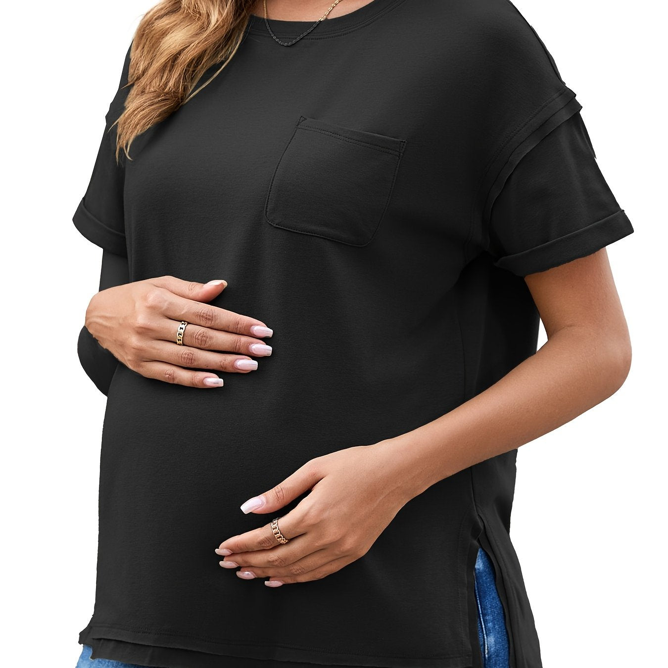 Women's Maternity Oversized Short Sleeve Cotton Blend Pregnancy T-Shirt Casual Top