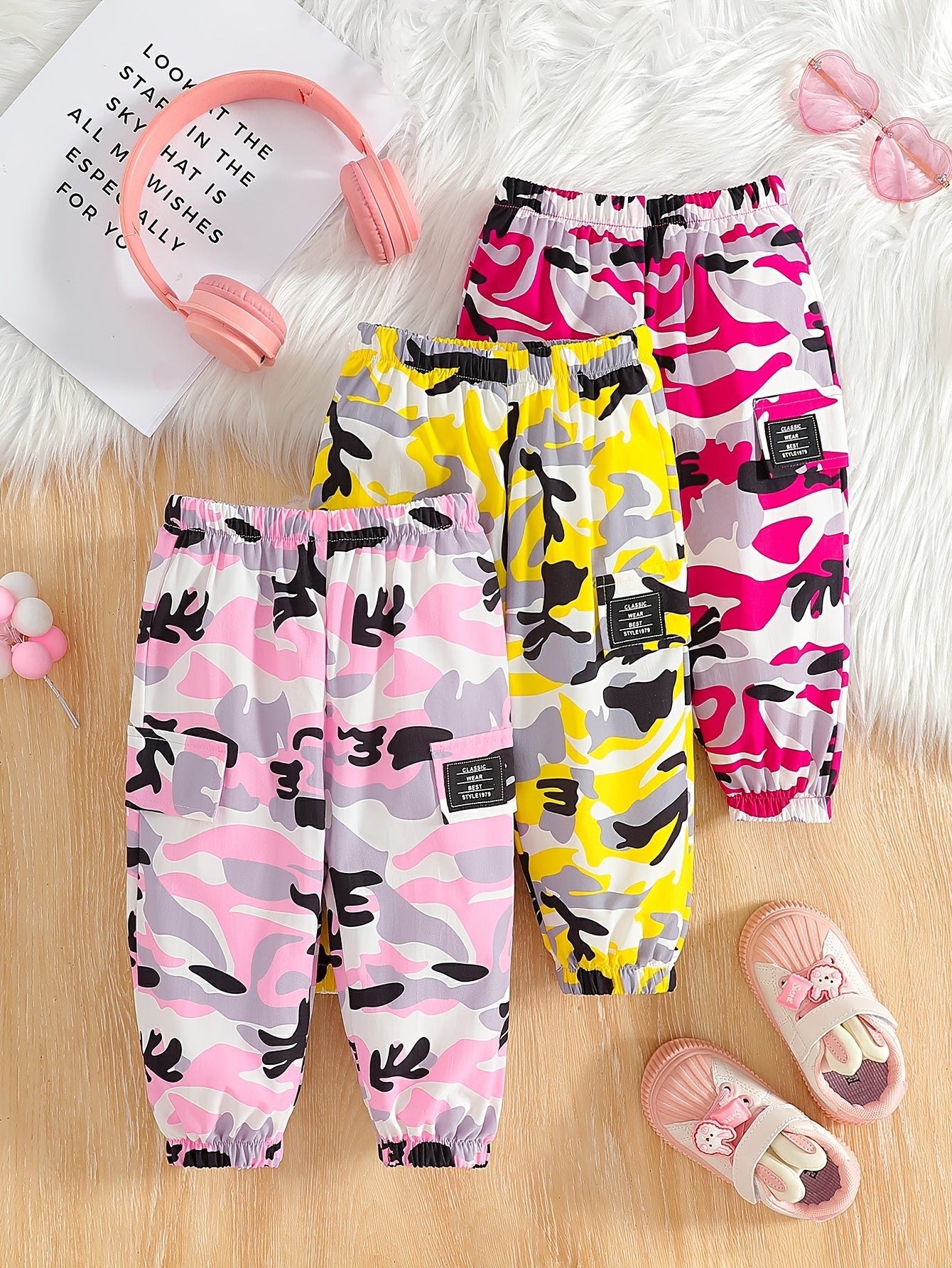 3pcs Combination Suit Girls' Pants, Girl Products, Girls' Clothing, Girl's Spring And Autumn Leisure Loose Fitting Fake Pocket Camouflage Street Workwear Wide Leg Pants Suitable For Going Out, School Gifts, School Season, for