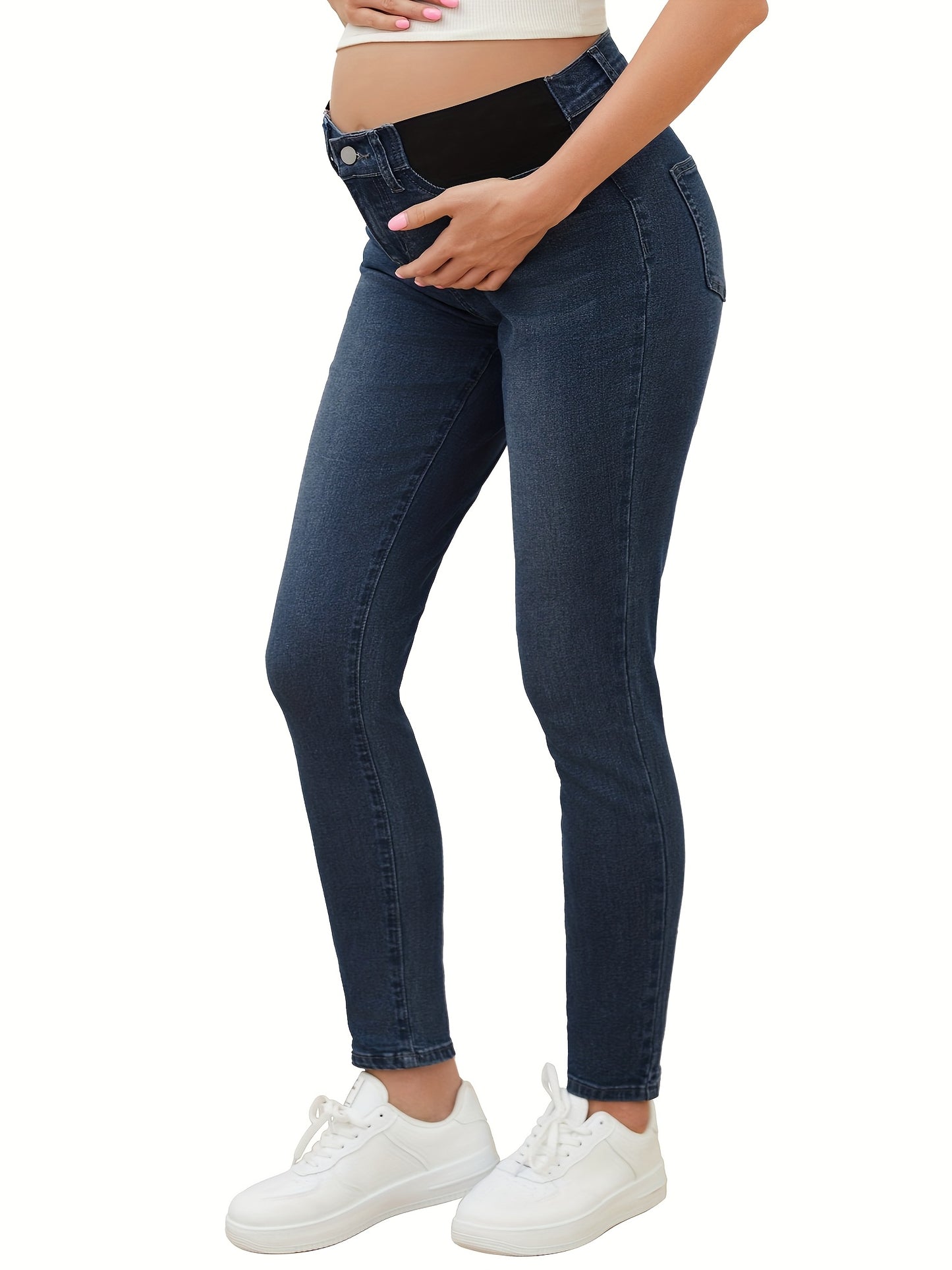 Stretchy Maternity Skinny Jeans Mid Rise Stretchy Denim Pants For Pregnancy And Postpartum Women