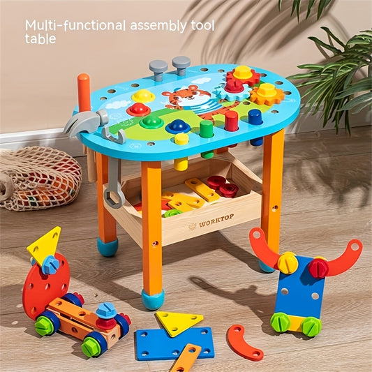 Kids Wooden DIY Disassembly Tool Table Simulation Toy with Screws and Nuts for Creative Play and Skill Development
