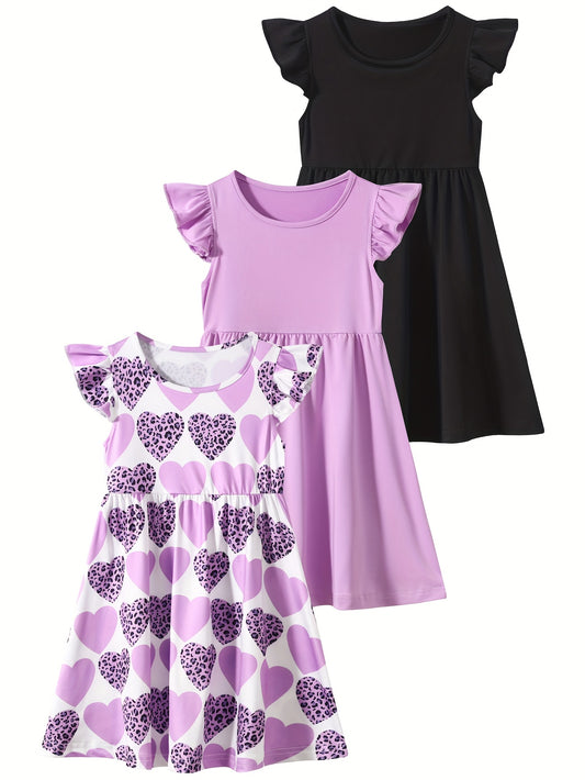 3pcs Girls Love Print Camouflage Design Short Sleeve Athletic Shorts Summer Suit