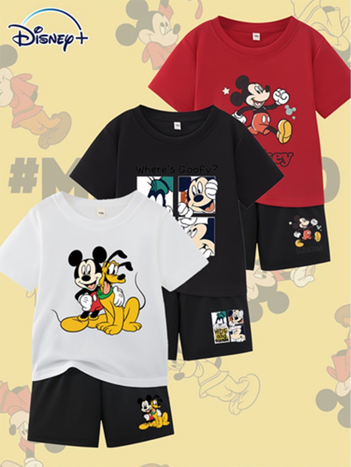 Disney Licensed Cotton Casual Short Sleeve And Shorts Set For Boys And Girls Breathable And Comfortable Summer Outfit Suitable For Travel And Outdoor Play