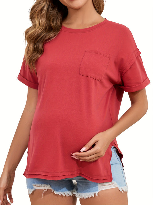 Women's Maternity Oversized Short Sleeve Cotton Blend Pregnancy T-Shirt Casual Top