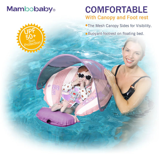 Mambobaby Baby Swimming Float With Sunshade For Infant Non Inflatable Pool Accessories Outdoor Summer Play Water Games Floater