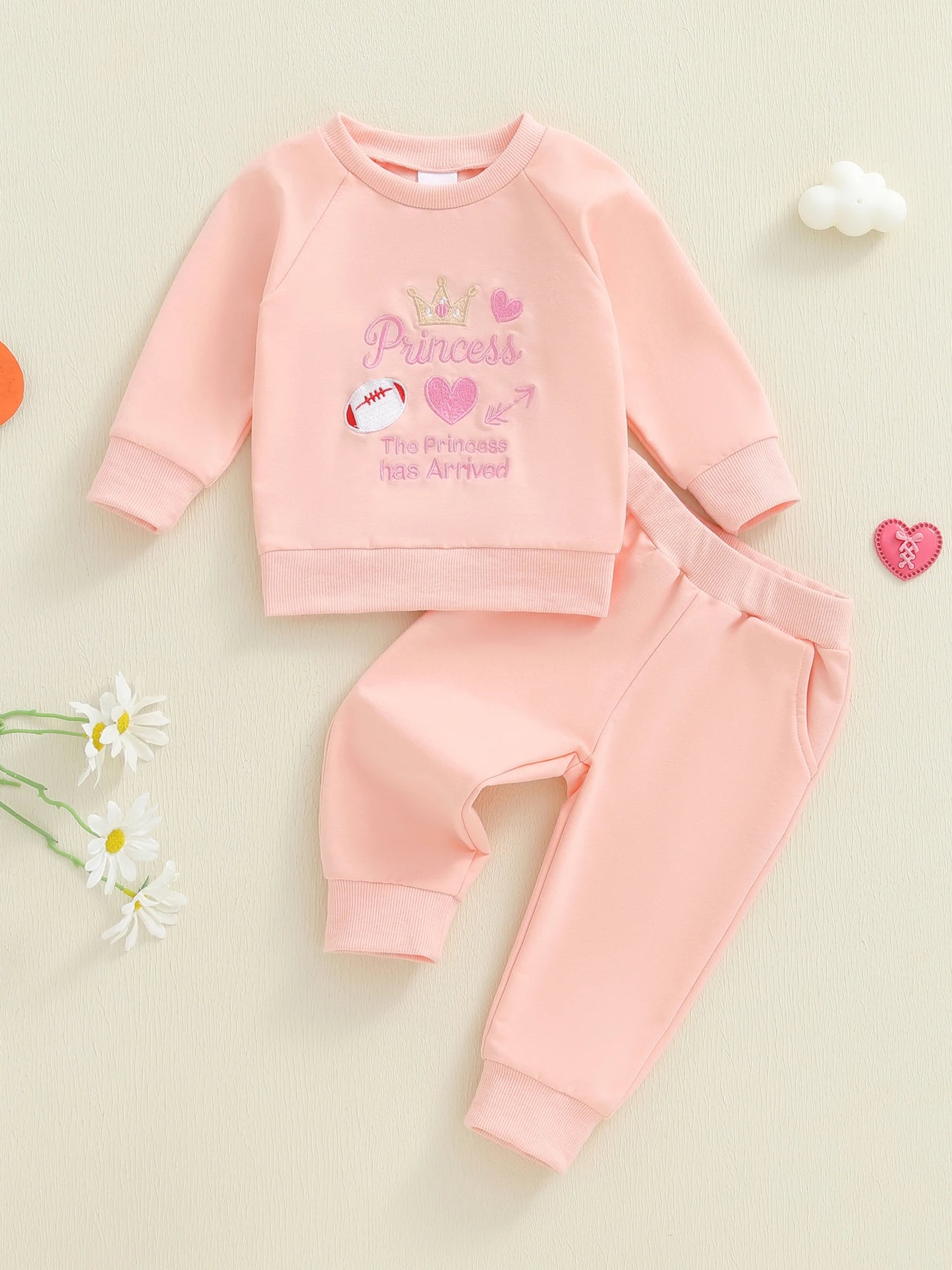 Winter Baby Girl 2 Piece Sweatshirt And Jogger Set With Letters Crown Embroidery