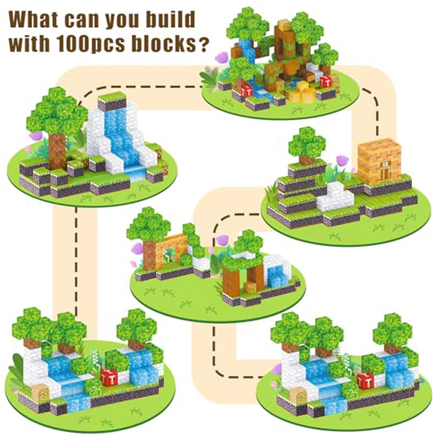 100 Piece Magnetic Block Forest Hut Toy Set For Kids 3 Up