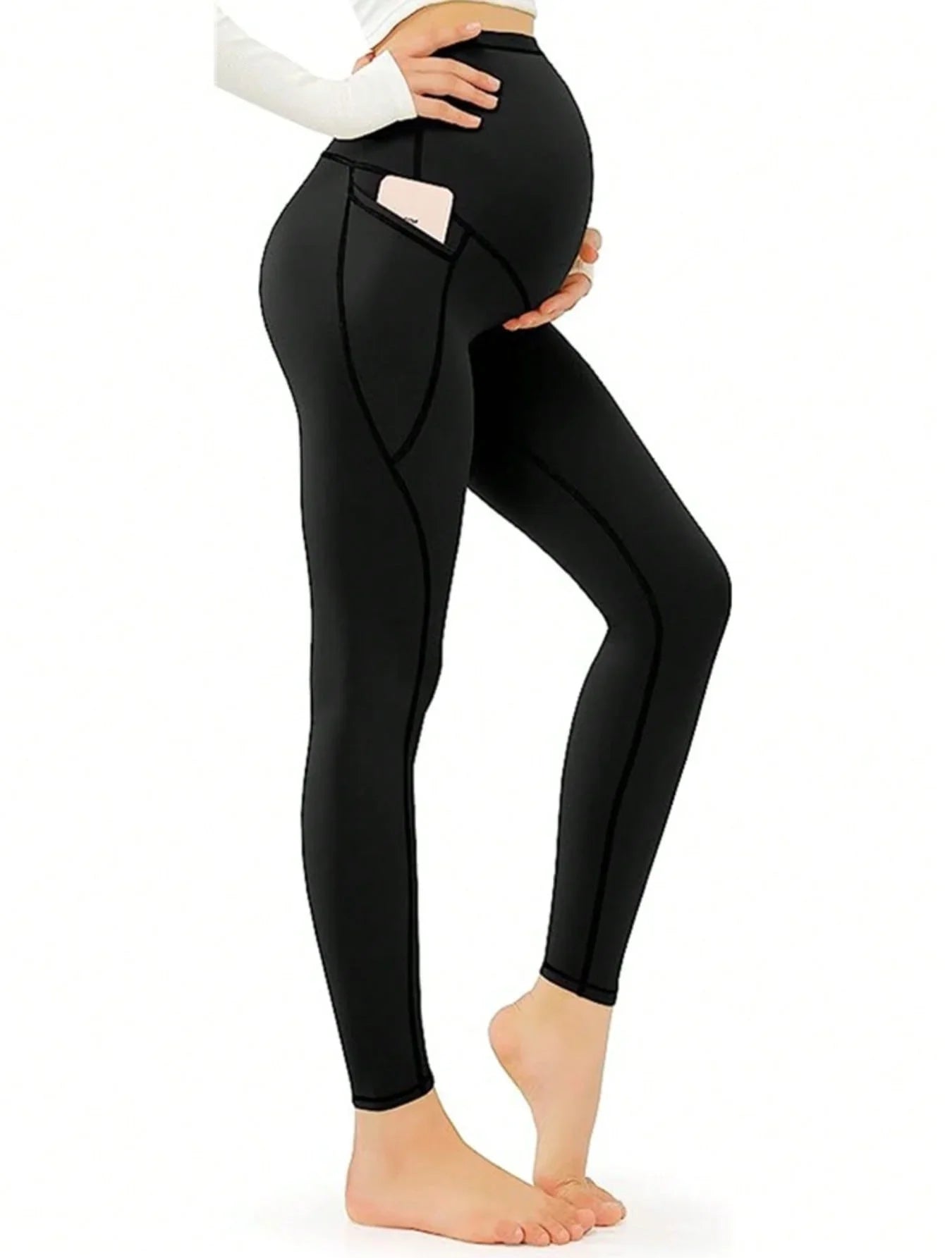 Maternity Leggings With Belly Pocket Non See Through Yoga Pants Pregnant