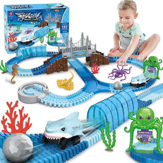 VATOS Shark Race Car Toy Bendable Racetrack For Kids Ages 3 And Up Ocean STEM