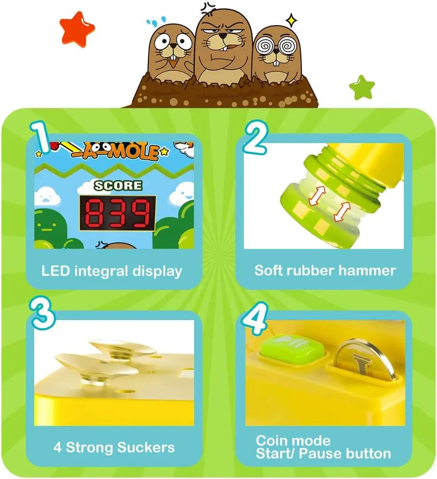 VATOS Mini Coin Operated Arcade Game Bank With 2 Hammers For Kids Ages 3 To 6