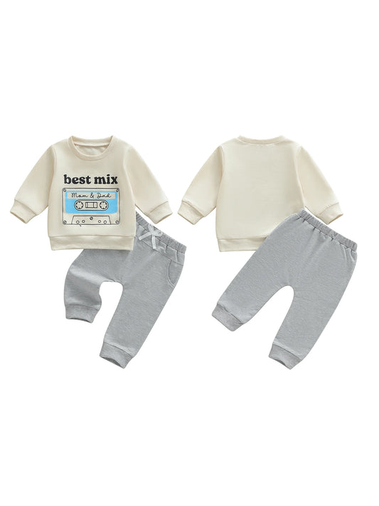 Baby Boy Dinosaur Print 2 Piece Autumn Outfit Set With Elastic Waist Pants