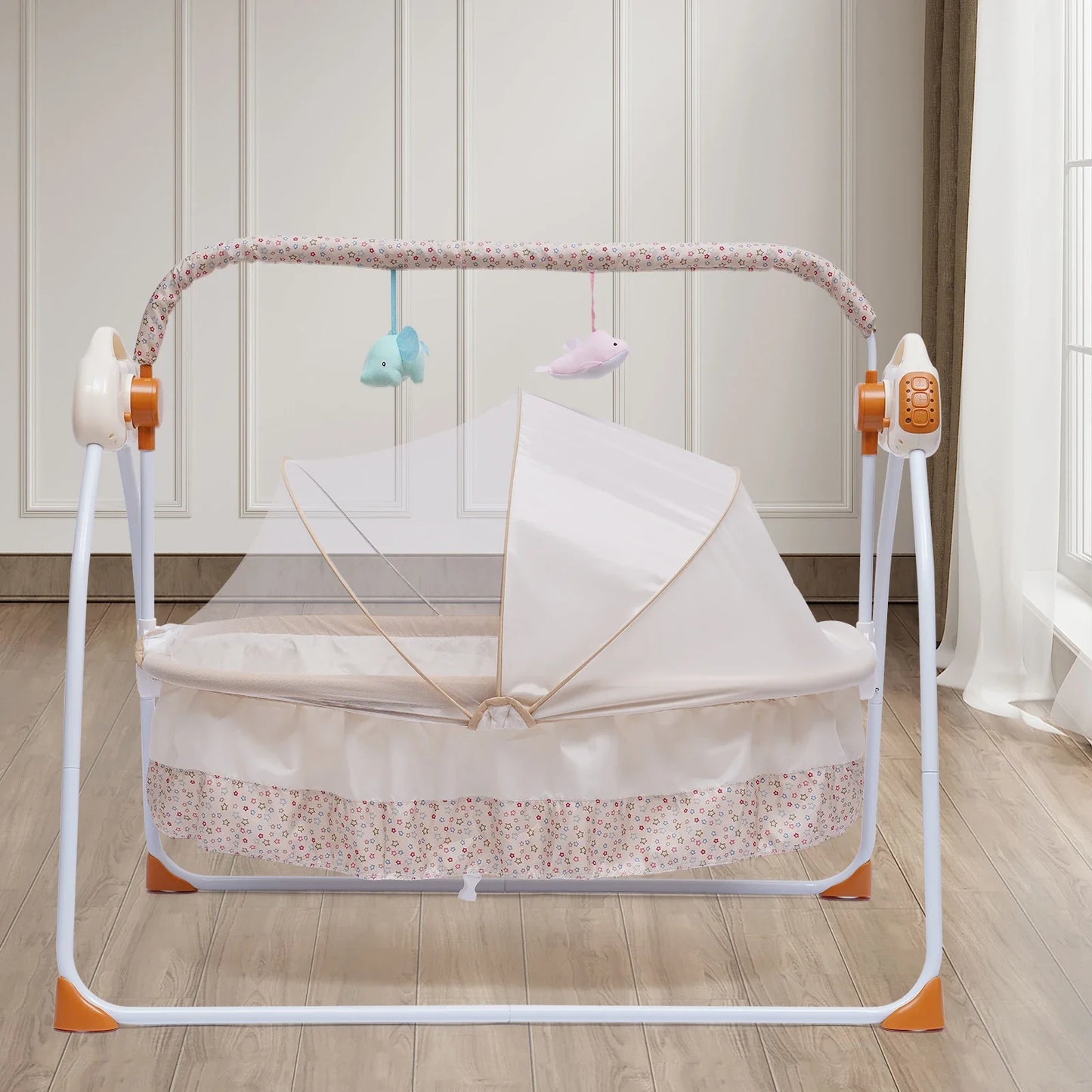 Cradle Swing Sleeping Bed Auto Rocking Chair 5 Speed Stand Baskets Musical Sleep Basket Khaki